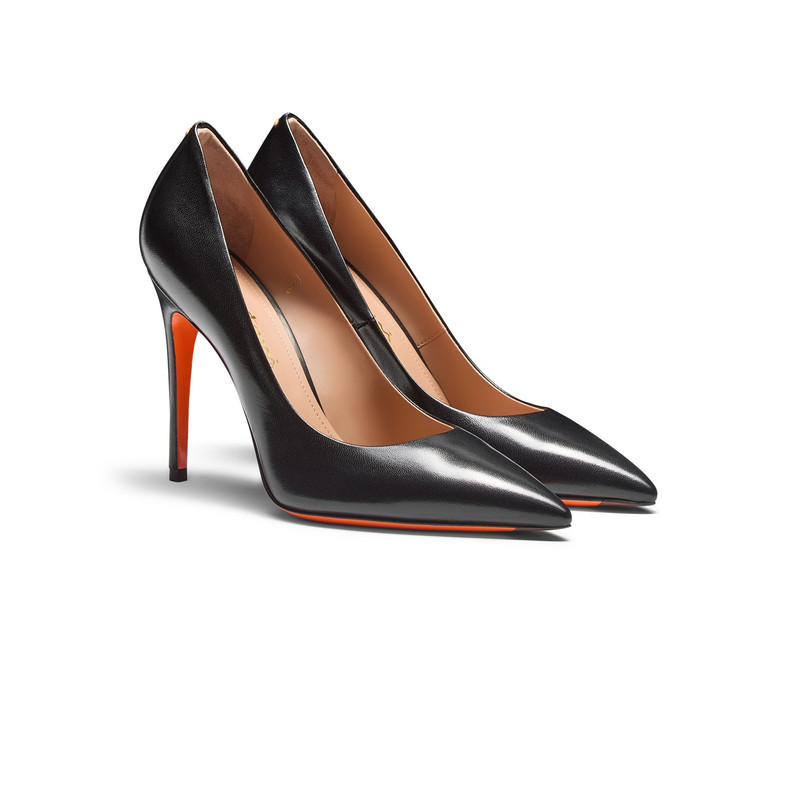 Santoni Women's black leather high-heel pump outlook