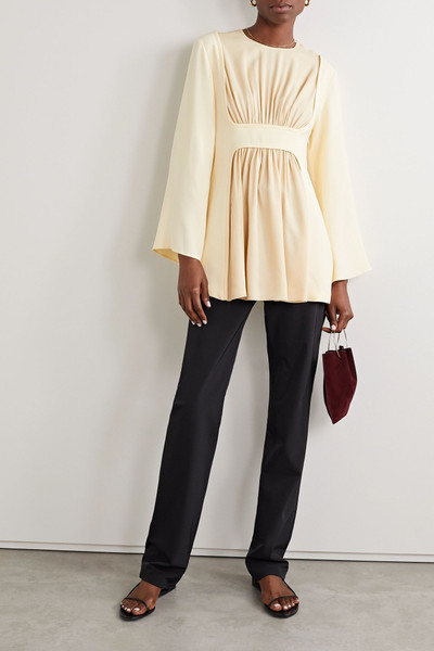 The Row Polina gathered silk-crepe top outlook