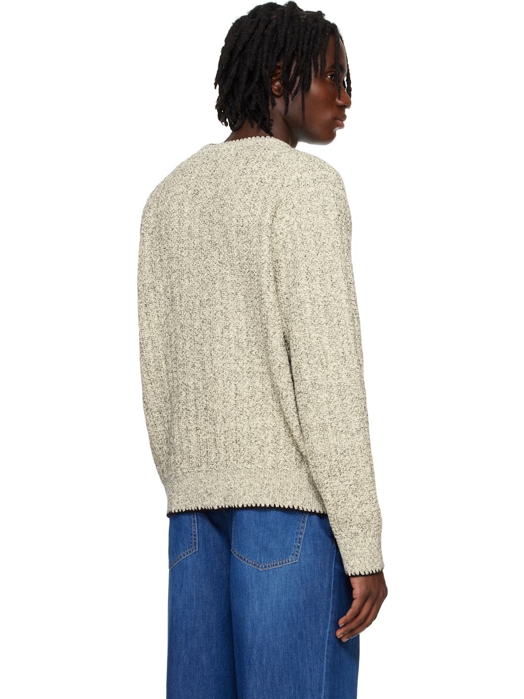 Off-White Round Neck Stitch Knit Sweater - 3