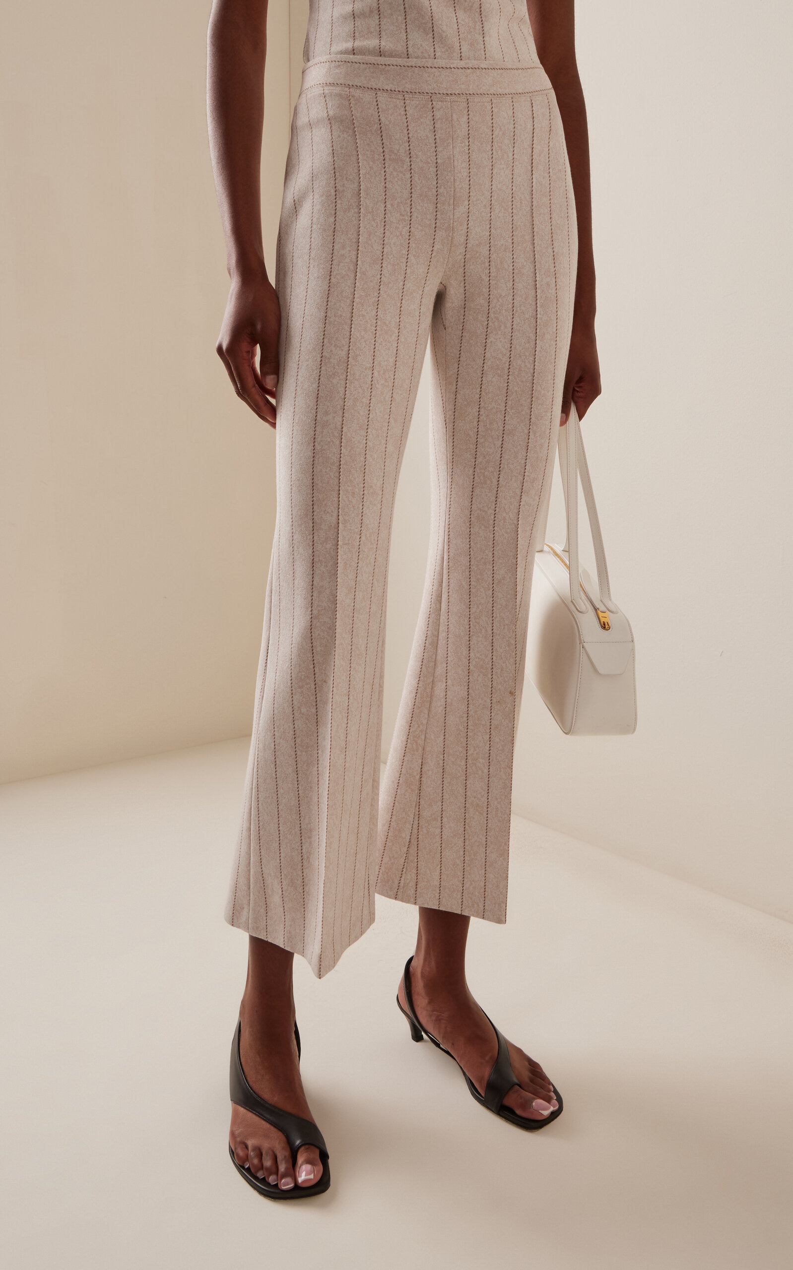 Cropped Pinstriped Jacquard Flare Pants neutral - 3