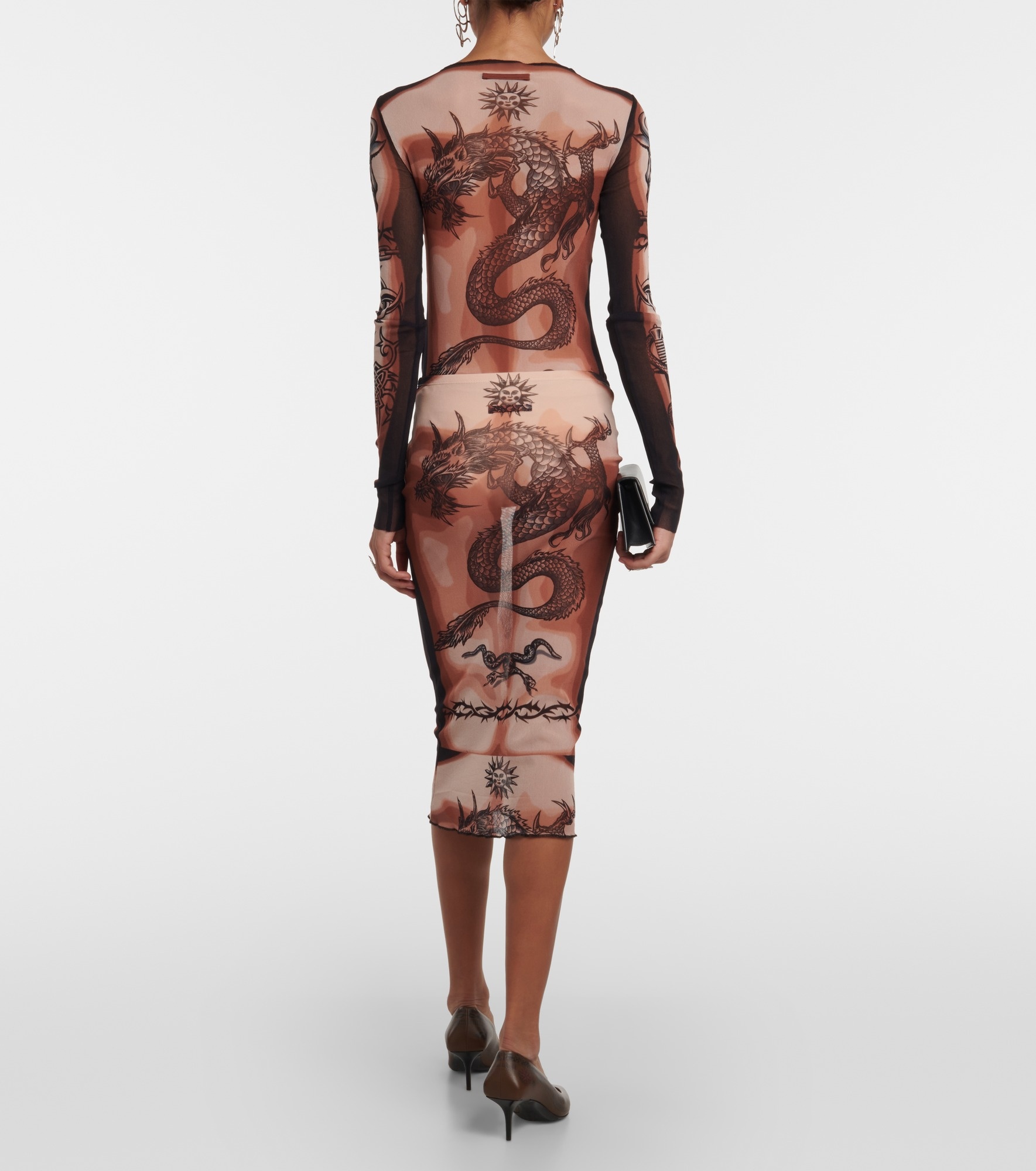 Tattoo Collection mesh midi skirt - 3