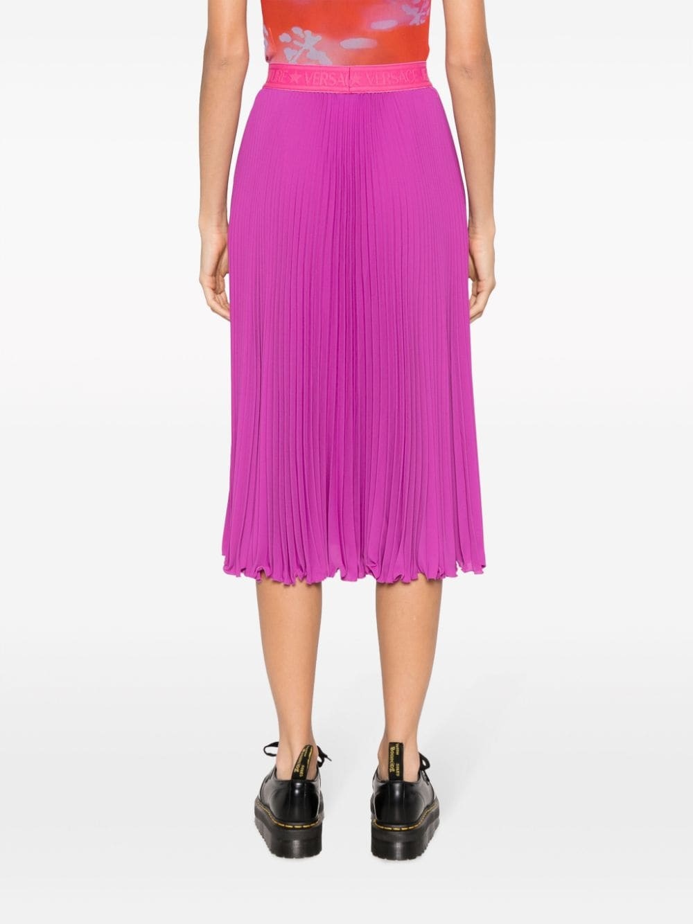 pleated logo-waistband midi skirt - 4