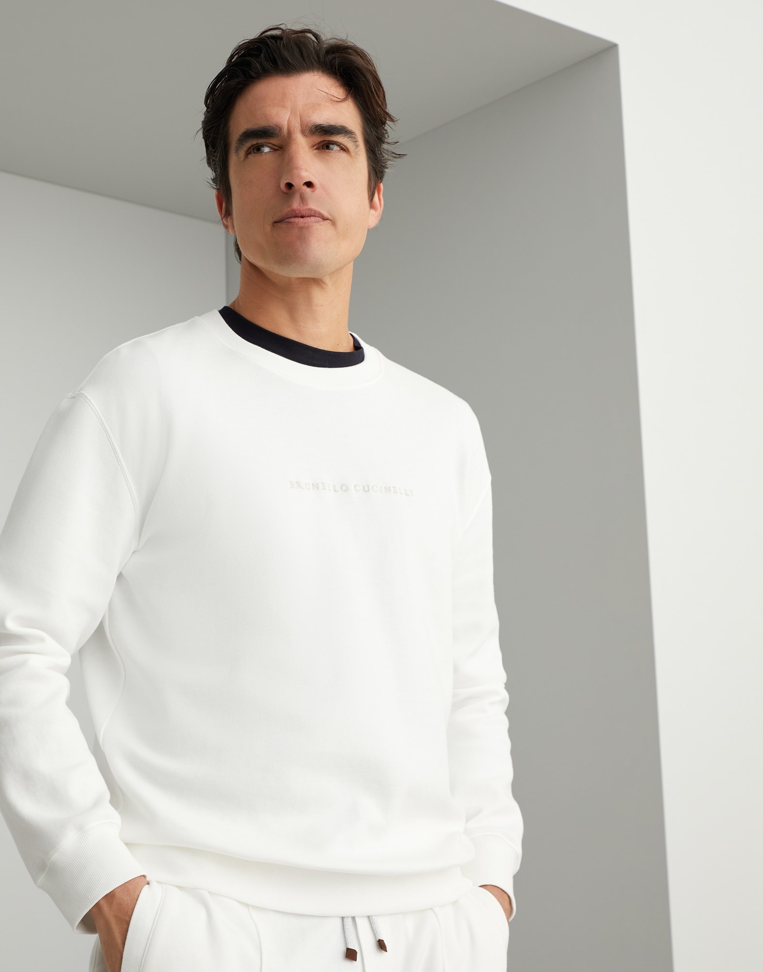 Techno cotton French terry sweatshirt with embroidery - 1