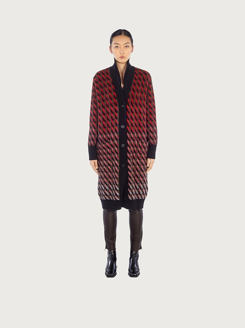 LONG JACQUARD KNIT CARDIGAN - 1