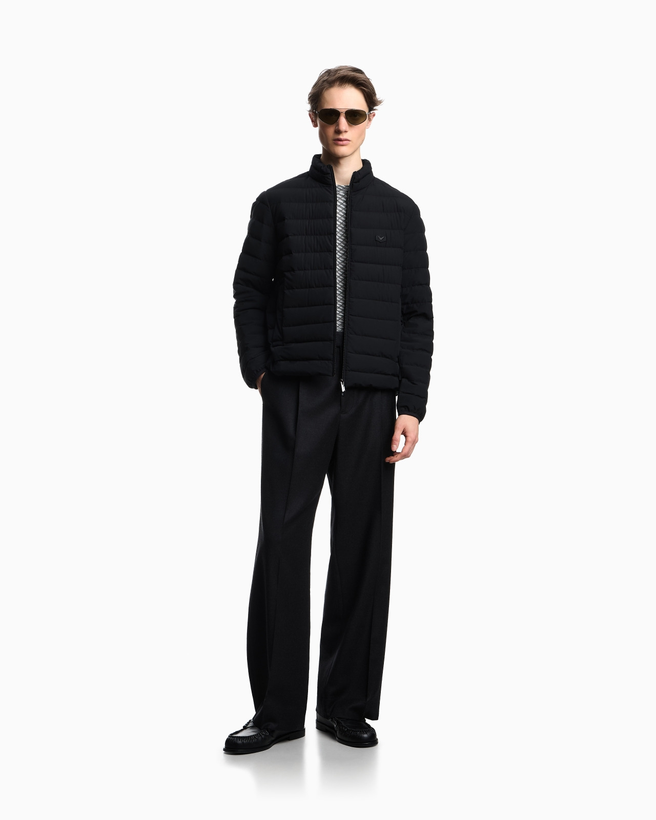 Quilted nylon full-zip down jacket with eagle logo patch - 2