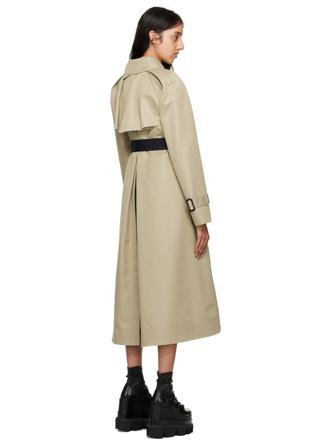 Navy & Beige Paneled Trench Coat - 3