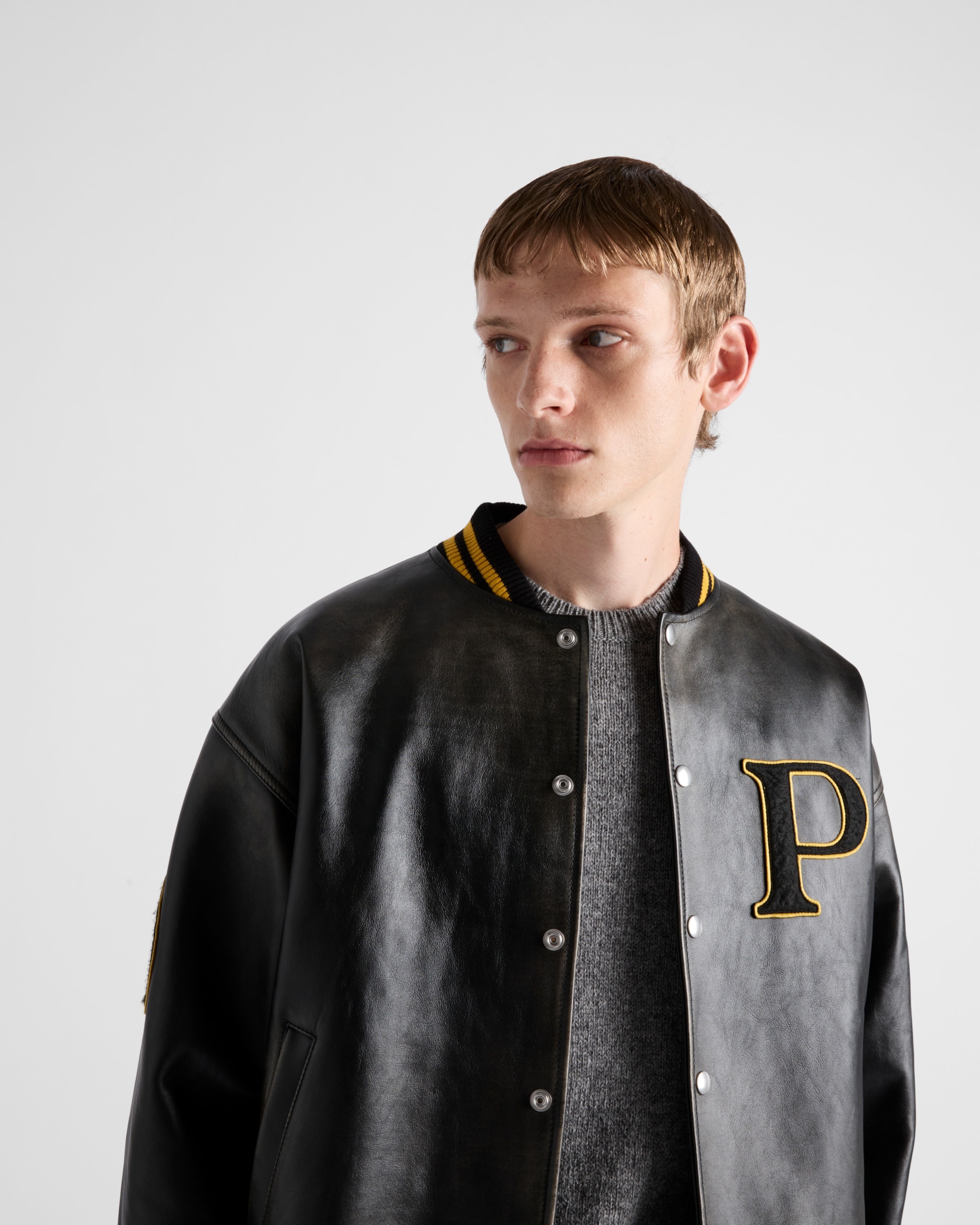 Padded leather bomber jacket - 3