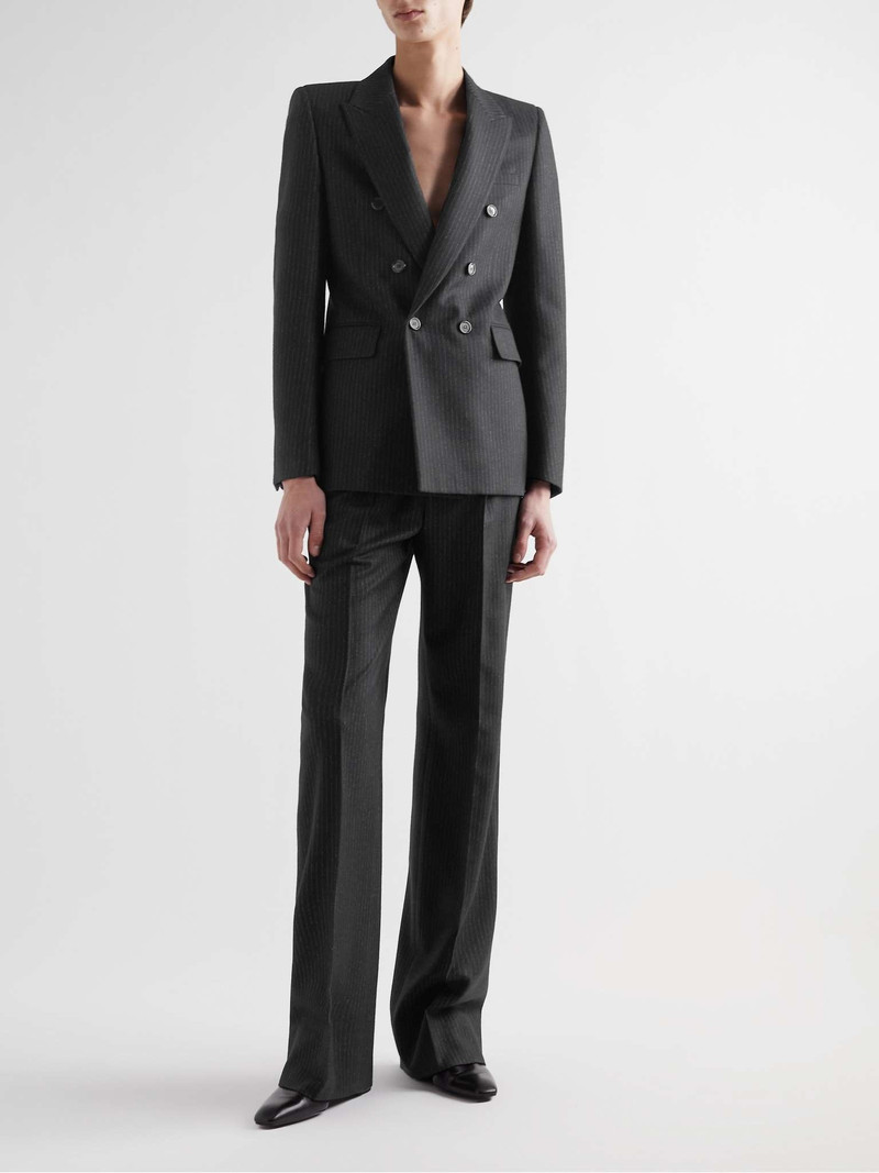 SAINT LAURENT Double-Breasted Pinstriped Wool and Cotton-Blend Flannel Blazer outlook
