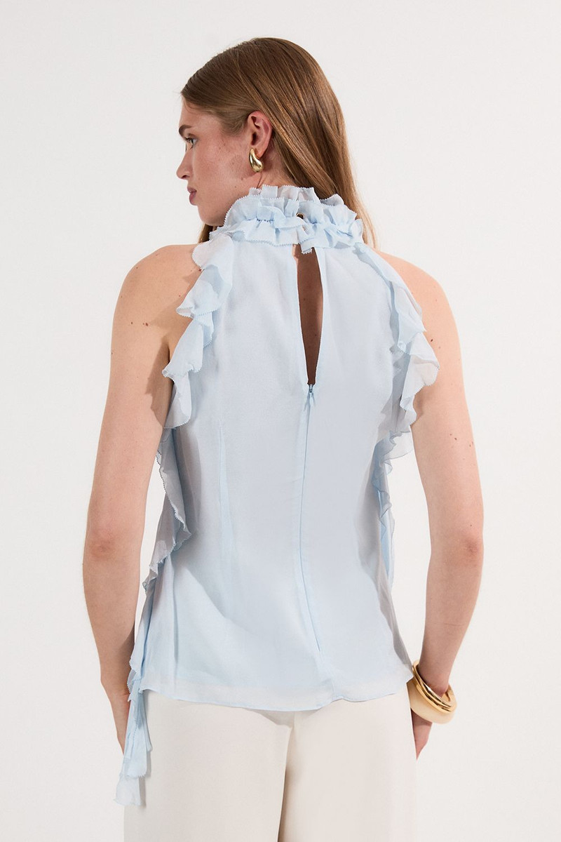 Viscose Georgette Ruffle Halter Neck Woven Top 5