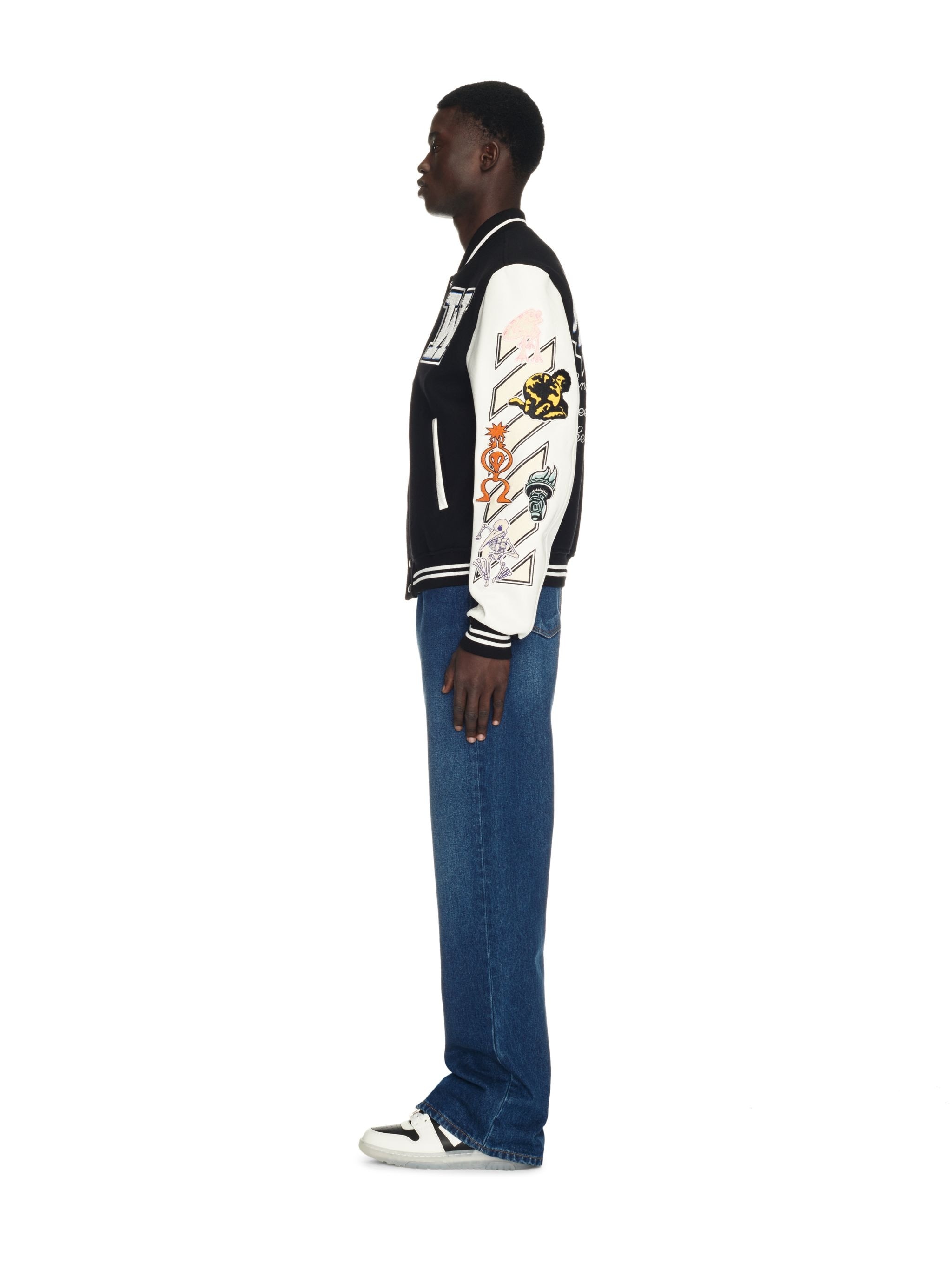 ジャケット・アウター OFF-WHITE / PATCH VARSITY JACKET Off-White logo-patch Varsity Jacket | Black | FARFETCH