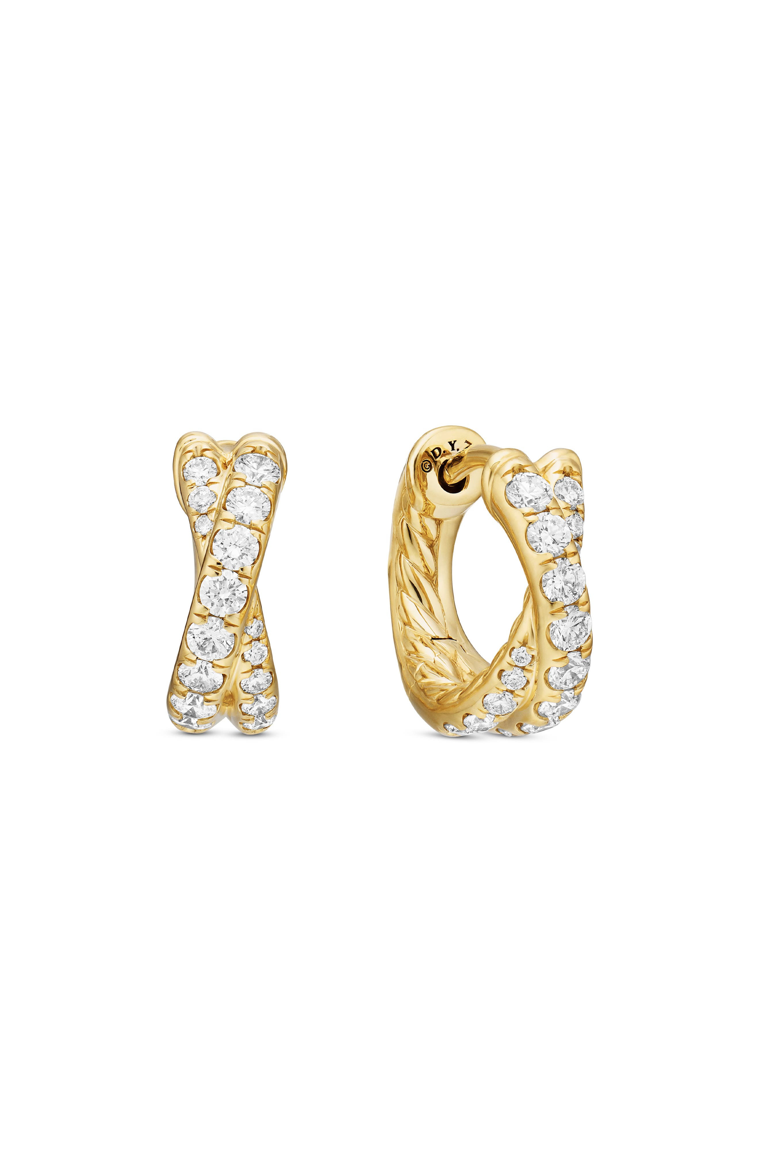 David Yurman Pavé Crossover Hoop Earrings in 18K Gold with Diamonds, 12mm in 18K Yellow Gold at Nord - 1