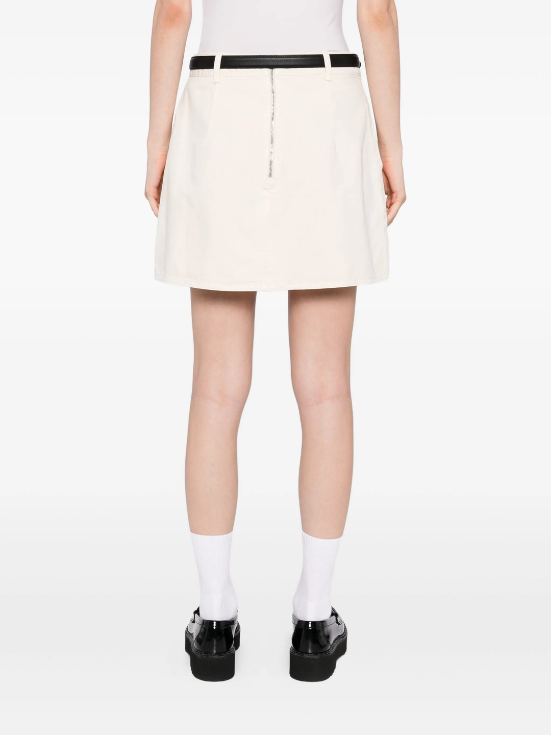 Cream Denim Beaded Floral Mini Skirt - 4