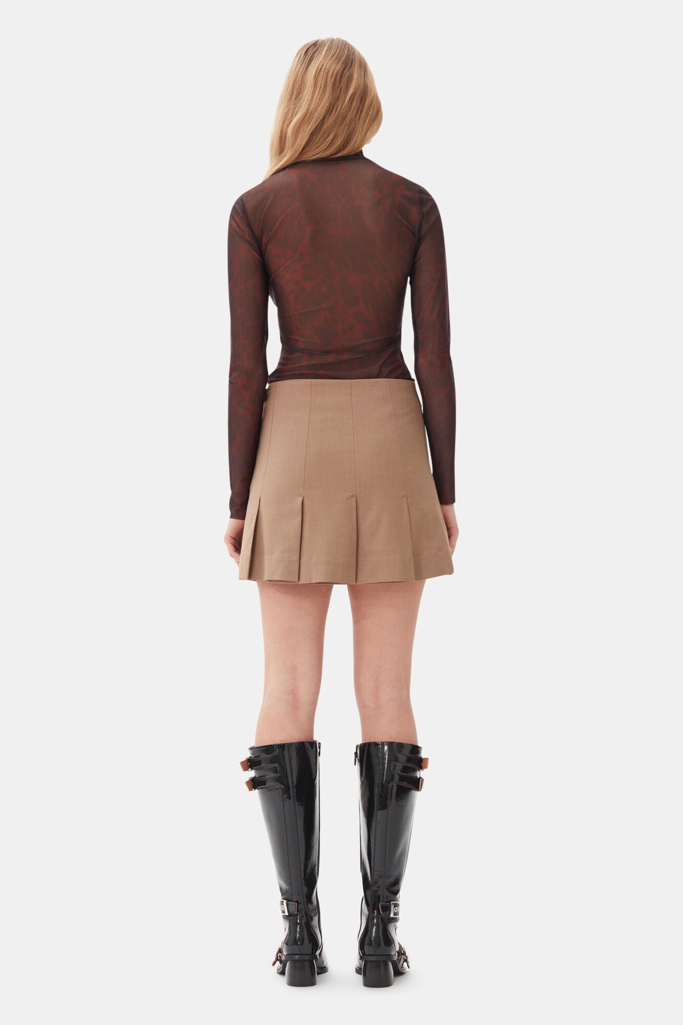 BROWN DRAPEY MELANGE MINI SKIRT - 4