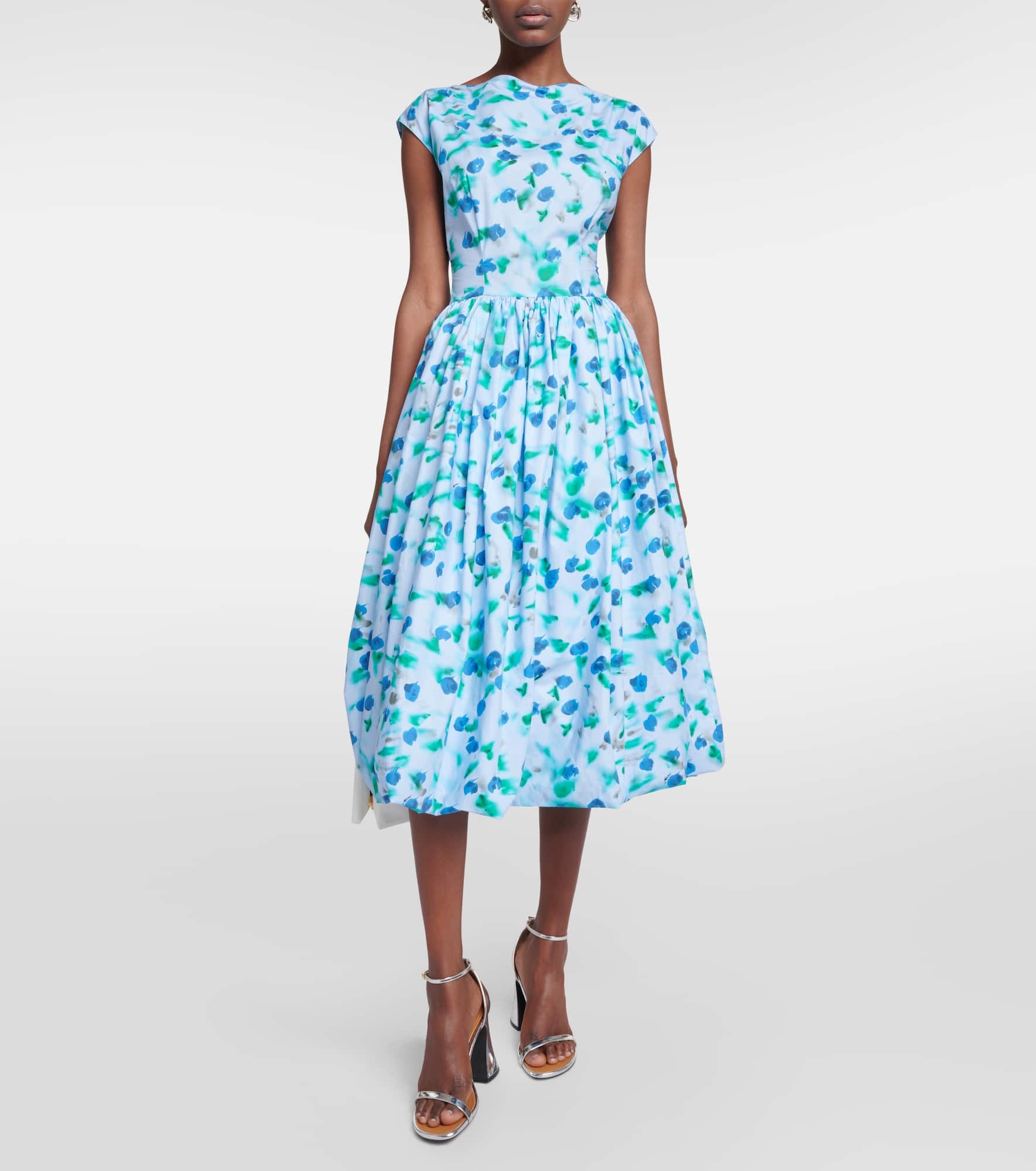 Floral cotton poplin midi dress - 2