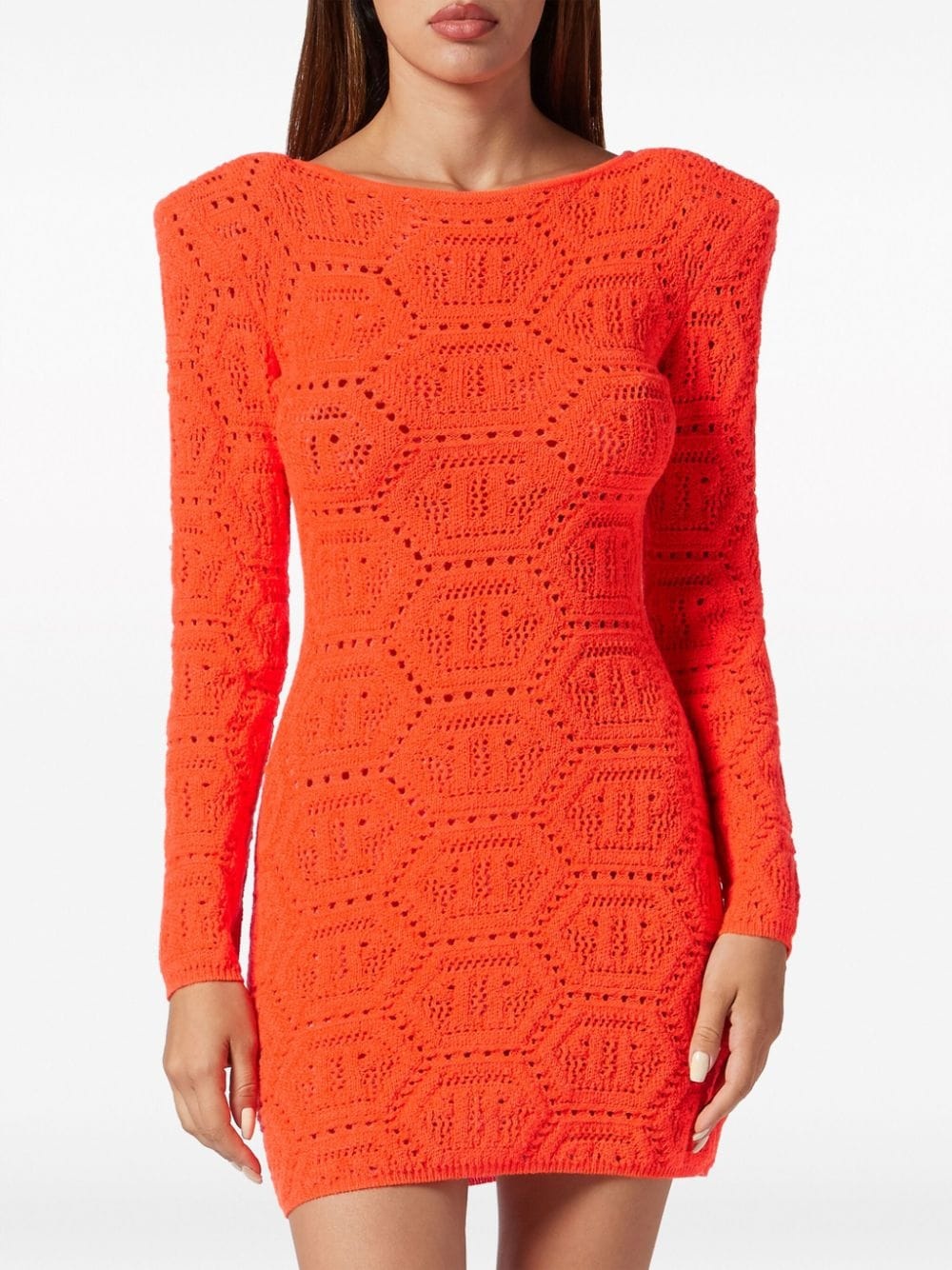 monogram-intarsia shoulder-pads minidress - 3
