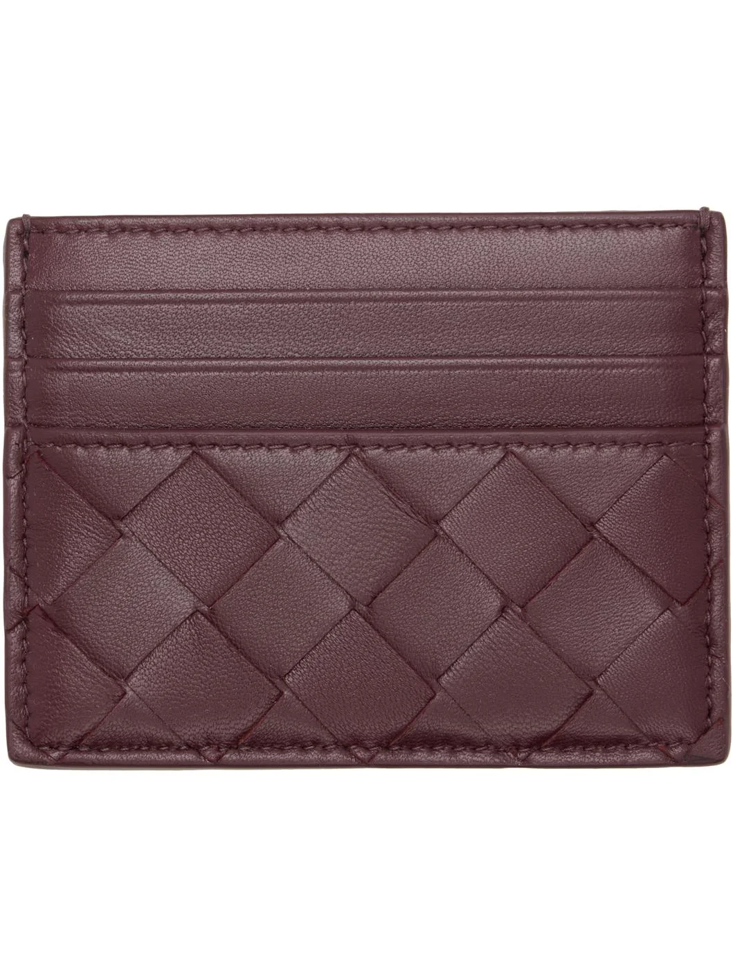 Burgundy Intrecciato Credit Card Holder - 1