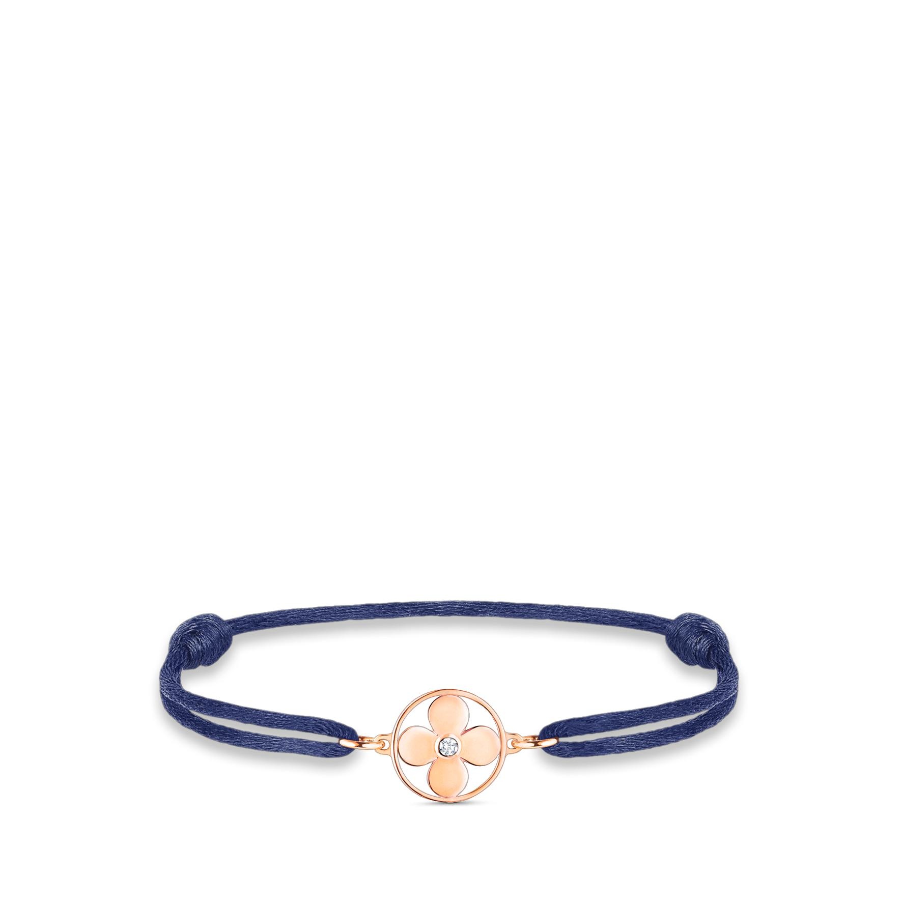 Idylle Blossom Sun Bracelet, Pink Gold, Diamond And Navy Blue Cord - 1