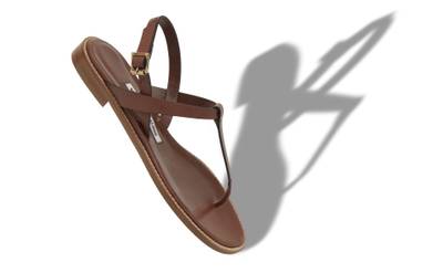Manolo Blahnik Mid Brown Calf Leather Flat Sandals outlook