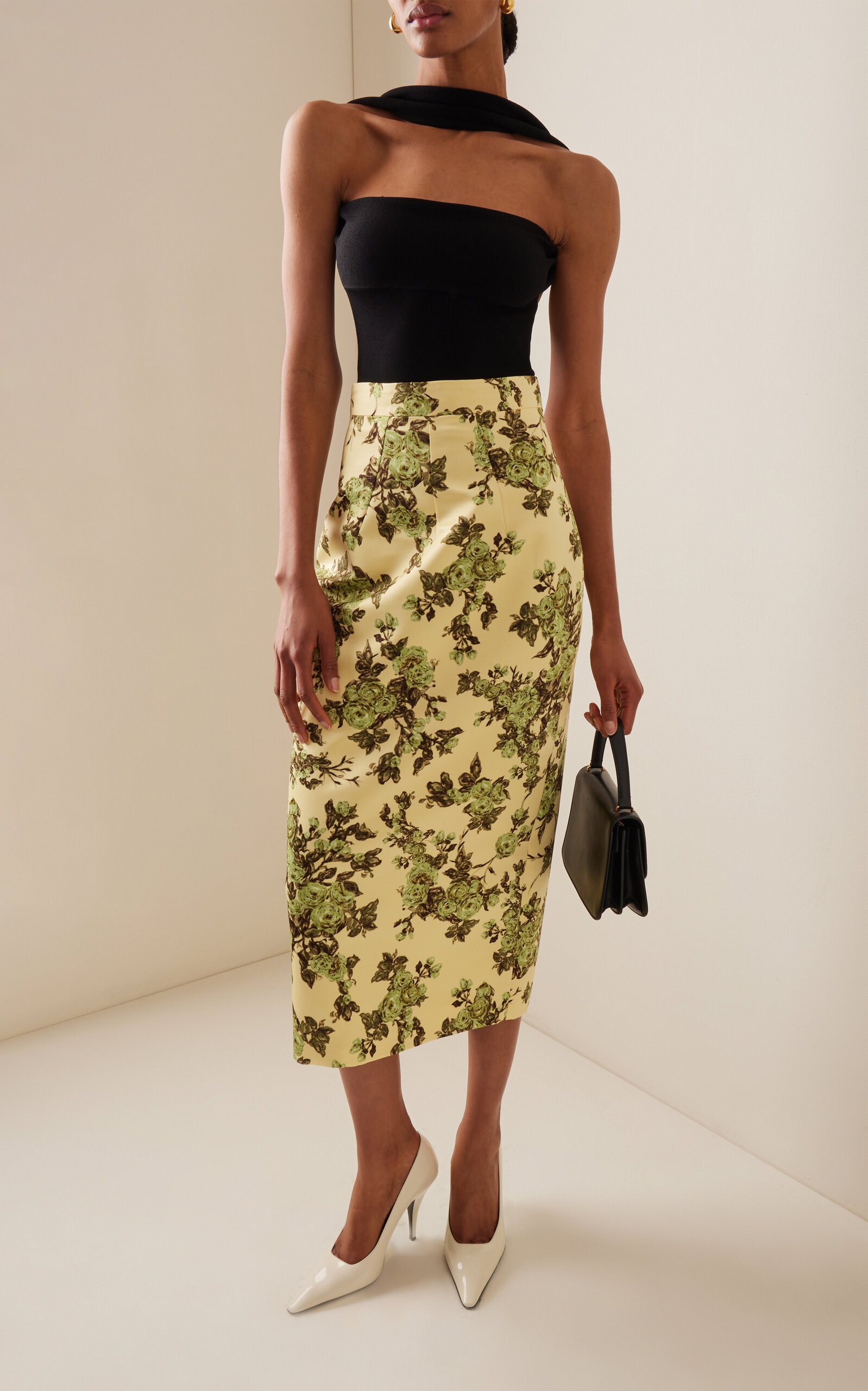 Lorelei Rose-Print Taffeta-Faille Skirt yellow - 2