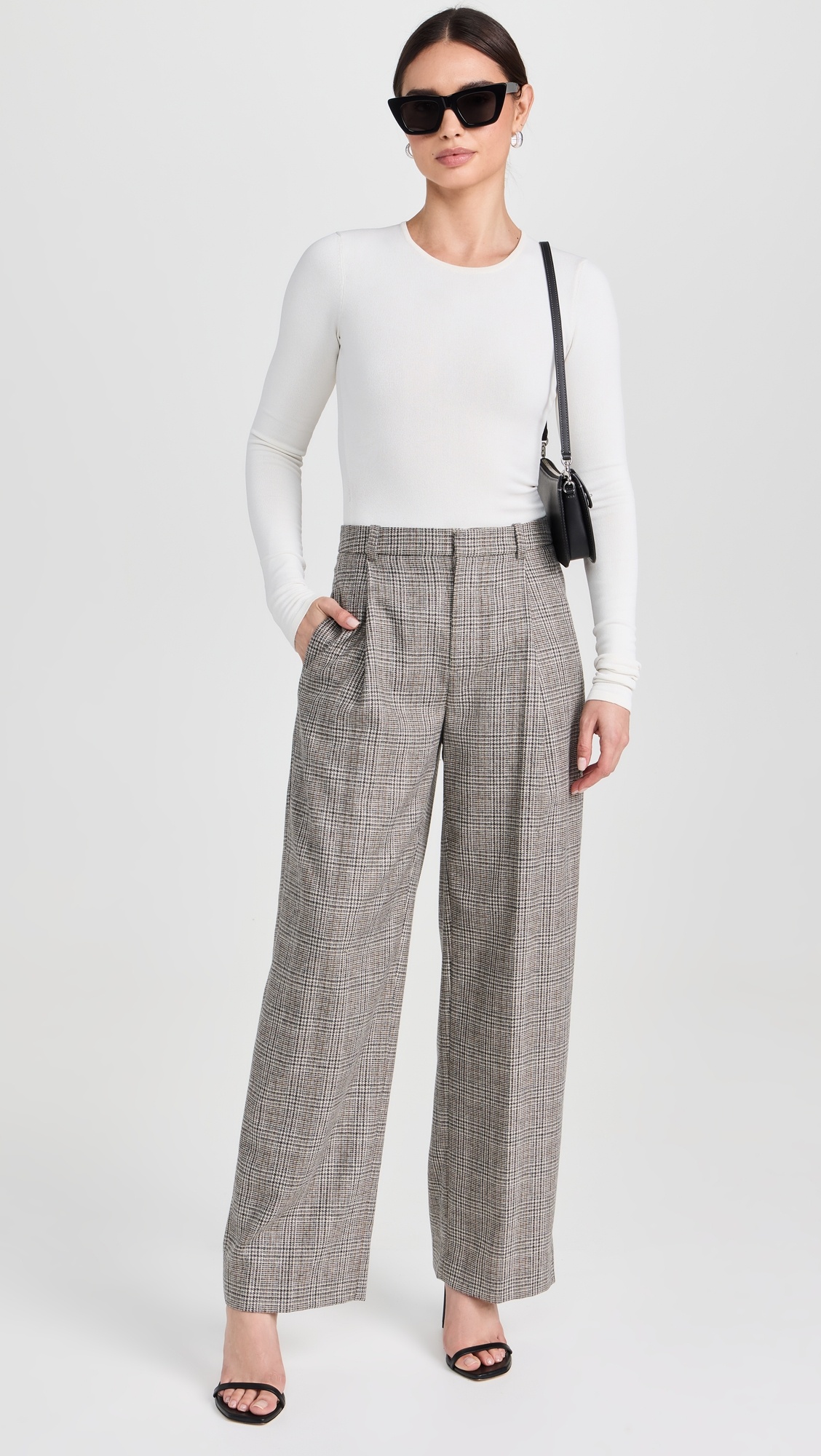 High Rise Wool Blend Plaid Trousers - 4