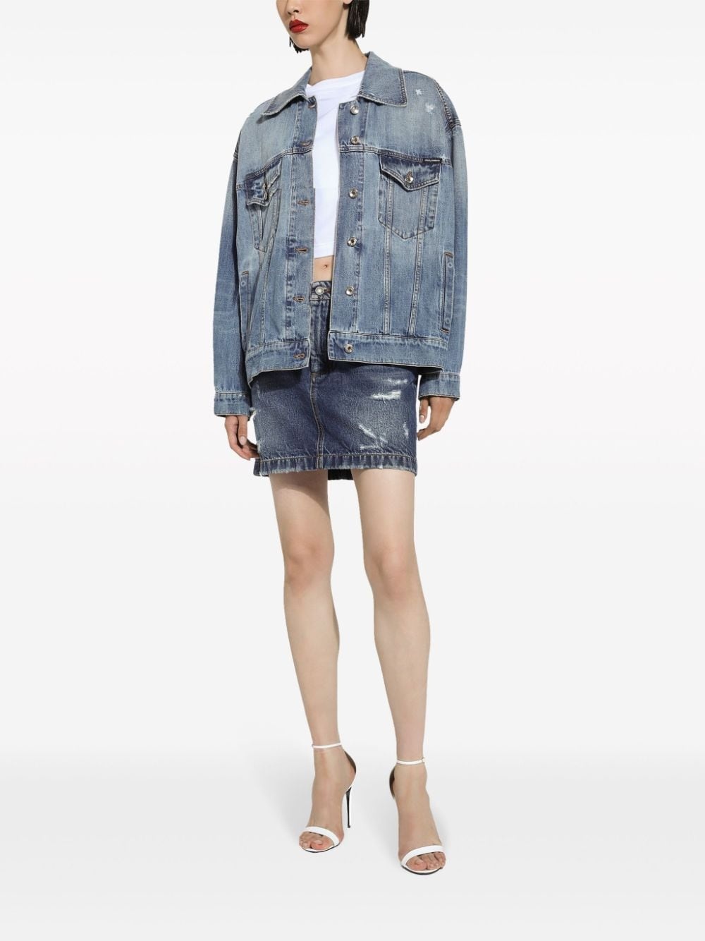 logo-patch cotton denim jacket - 3