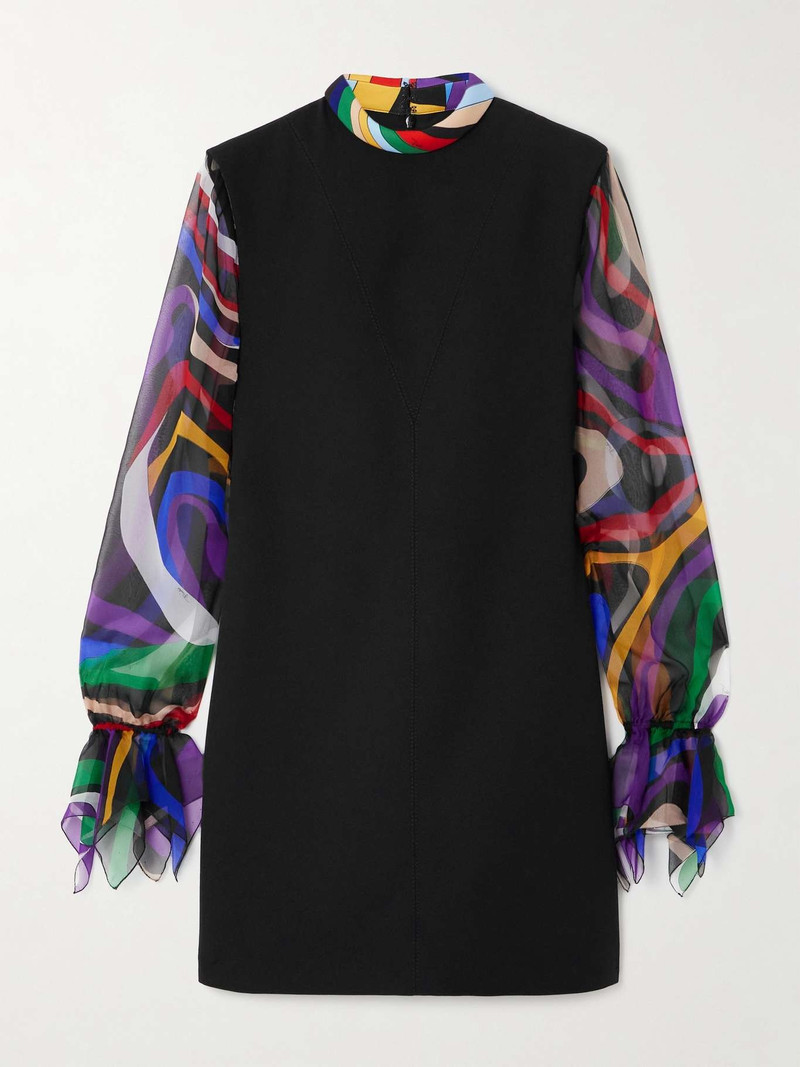 Printed silk chiffon-trimmed cady mini dress - 1