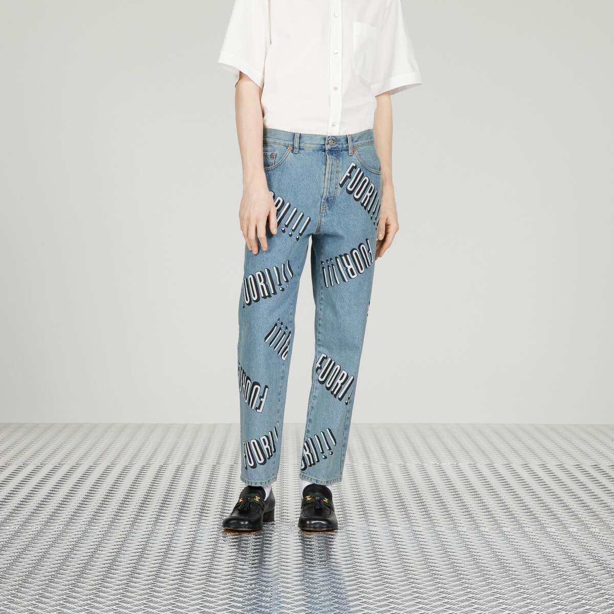 Denim carrot pant with Fuori!! print - 5