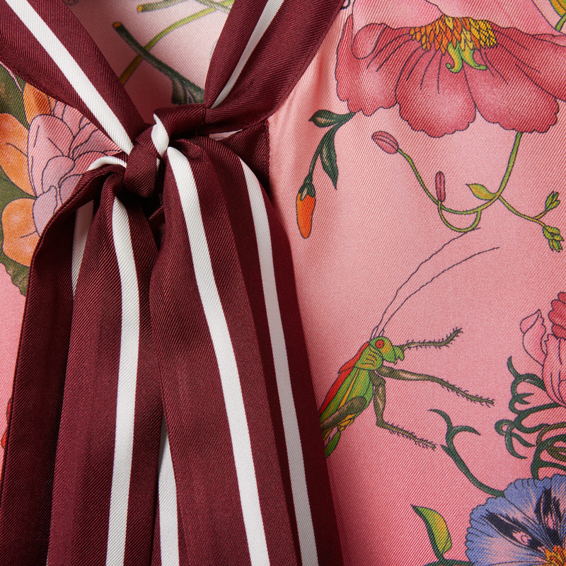 Printed silk shirt with neck bow 6