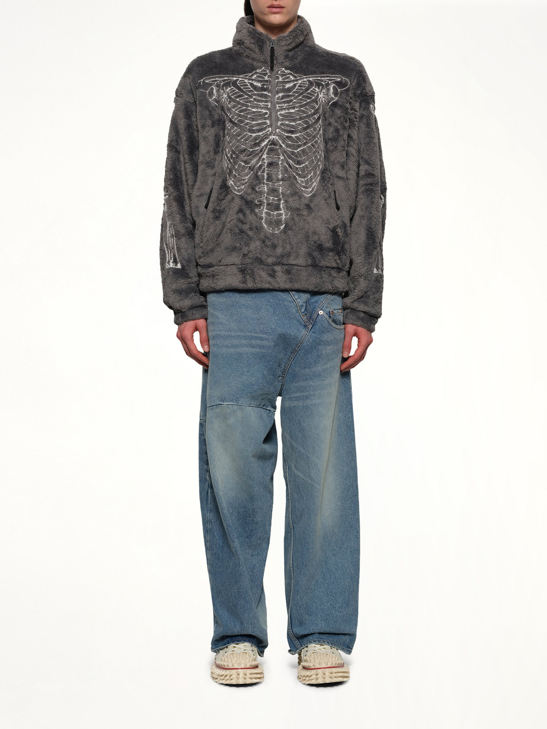 Glow in the dark Skelton Fleece Jacket in Grey - 7