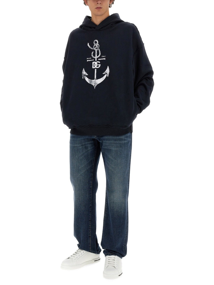 Dolce & Gabbana Men Sweatshirt With Navy Print - 2