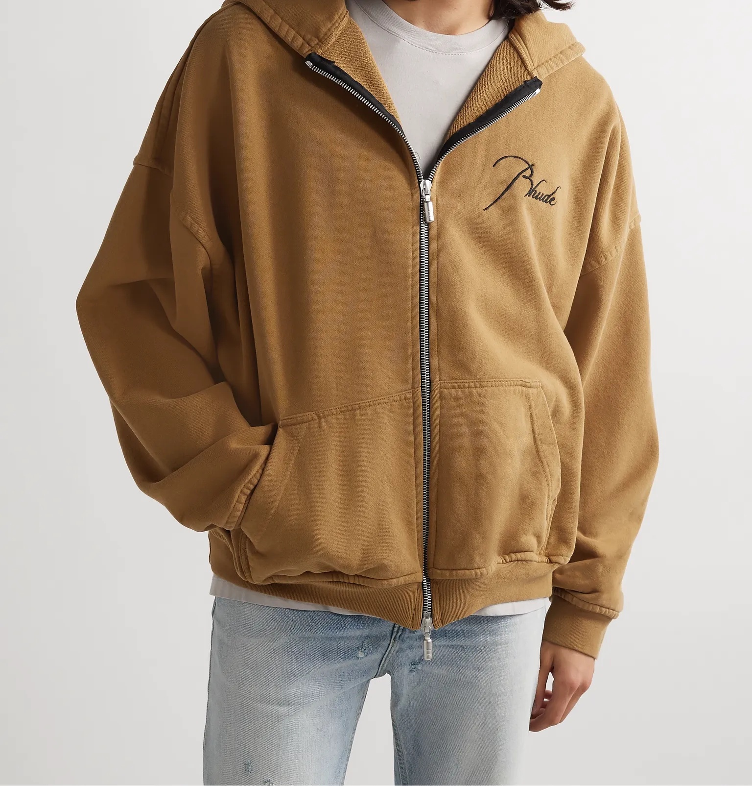 Oversized Logo-Embroidered Loopback Cotton-Jersey Zip-Up Hoodie - 4