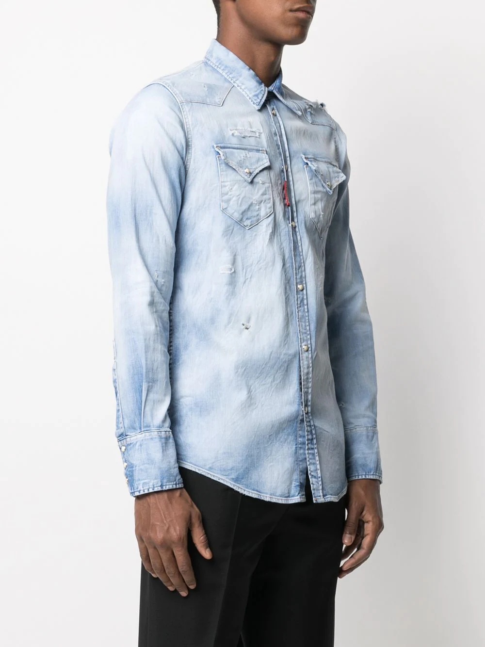 distressed press-stud denim shirt - 3