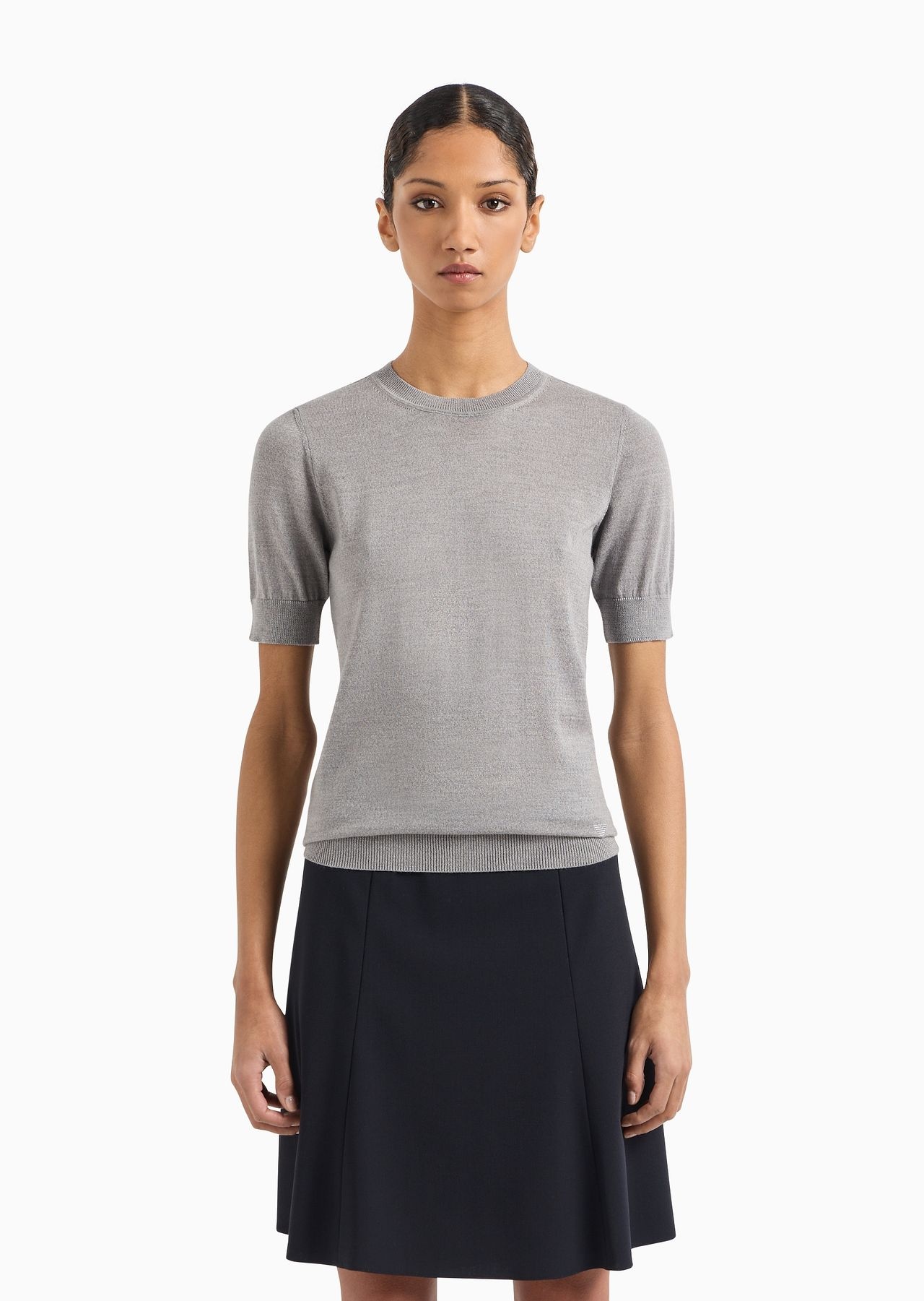 Short-sleeved jumper in plain-knit pure virgin wool - 2