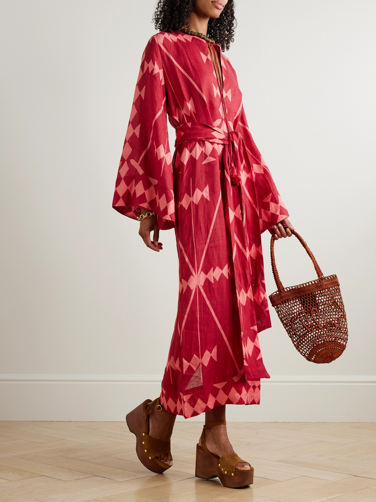 Wild Savannah Belted Tasseled Printed Linen Dress - 2