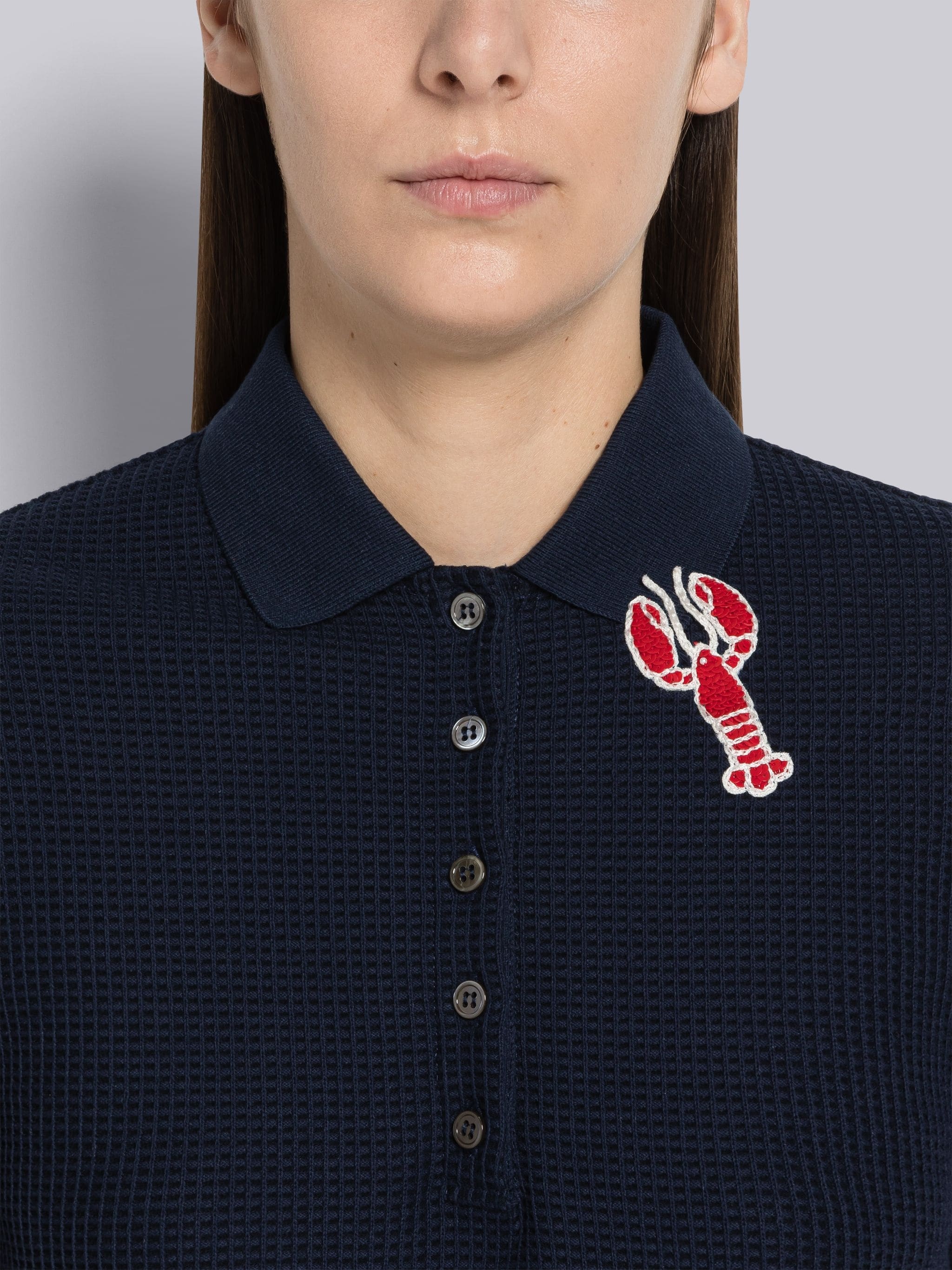 Textured Check Sequin Lobster Short Sleeve Polo Dress - 5