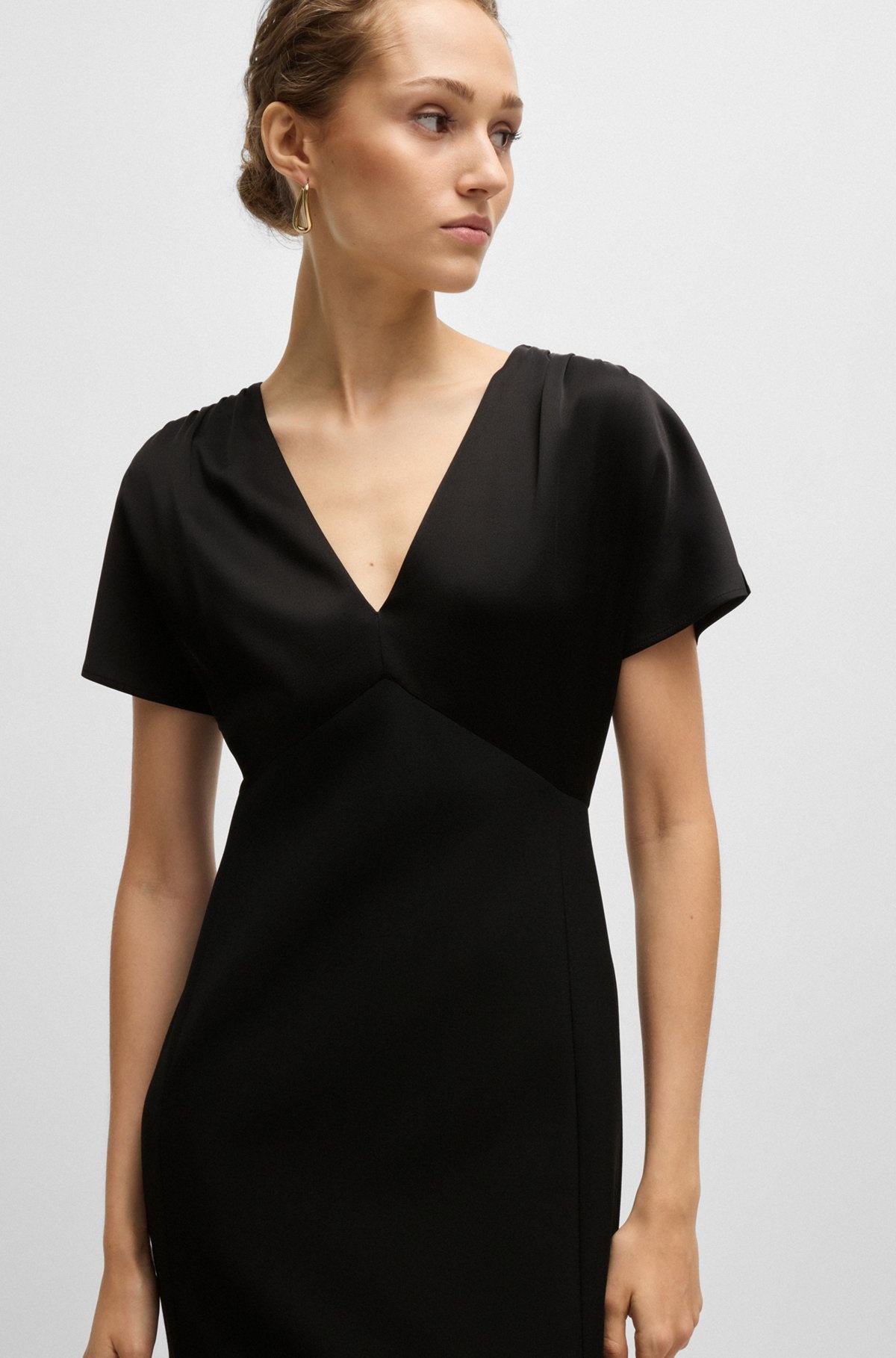 SLIM-FIT V-NECK DRESS IN MIXED MATERIALS - 6