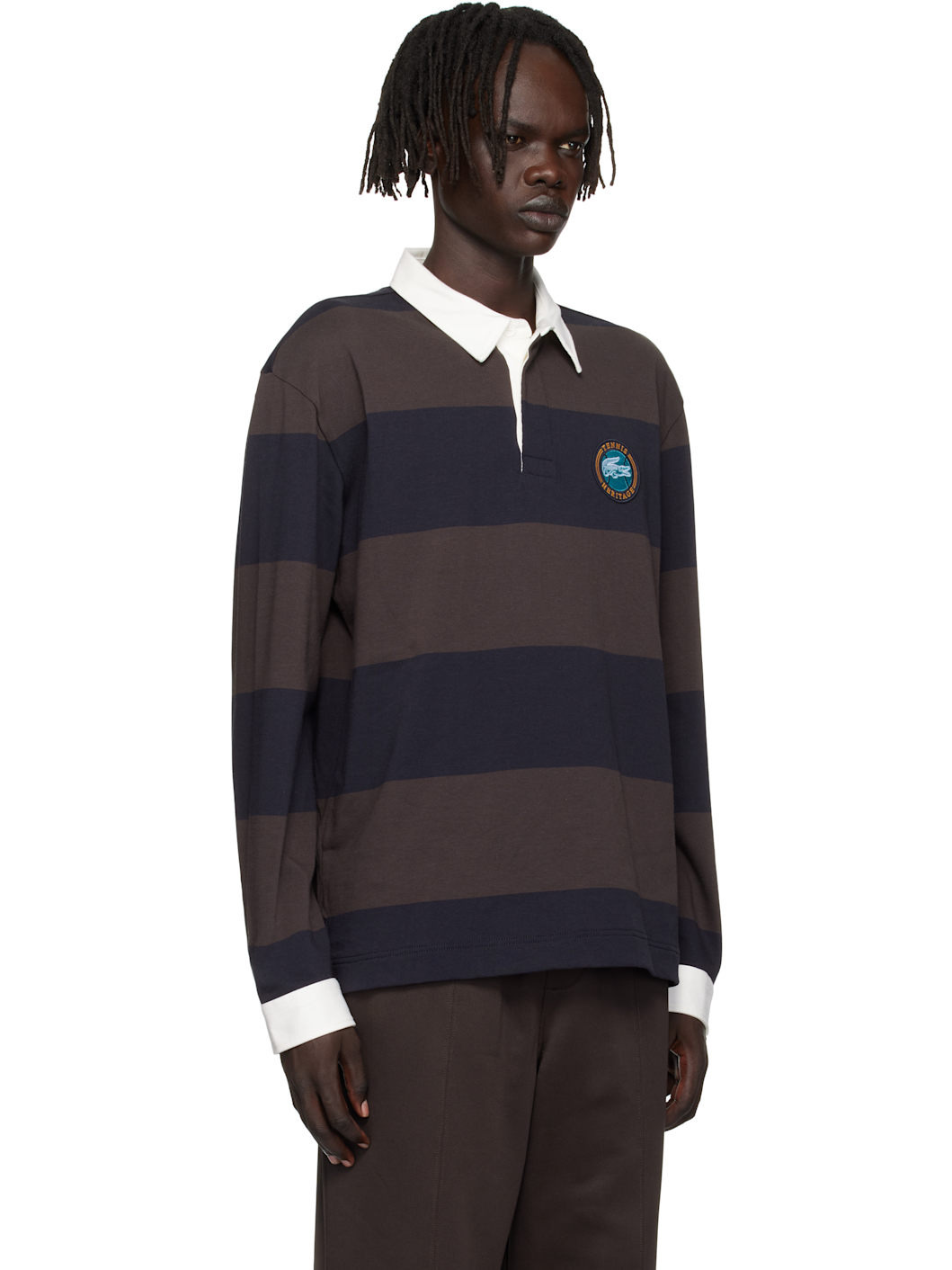 Brown & Navy Relaxed Fit Striped Rugby Polo - 2