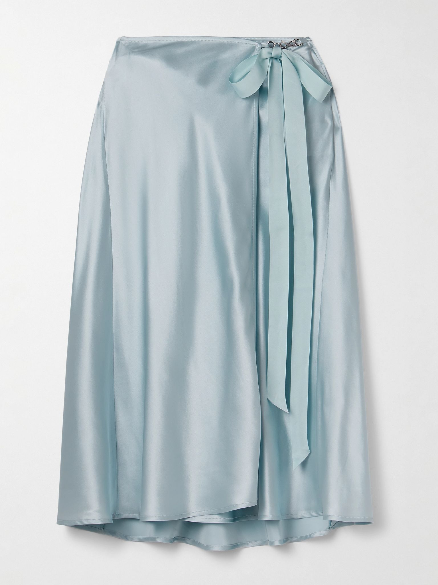 Silk-satin midi wrap skirt Light blue - 1