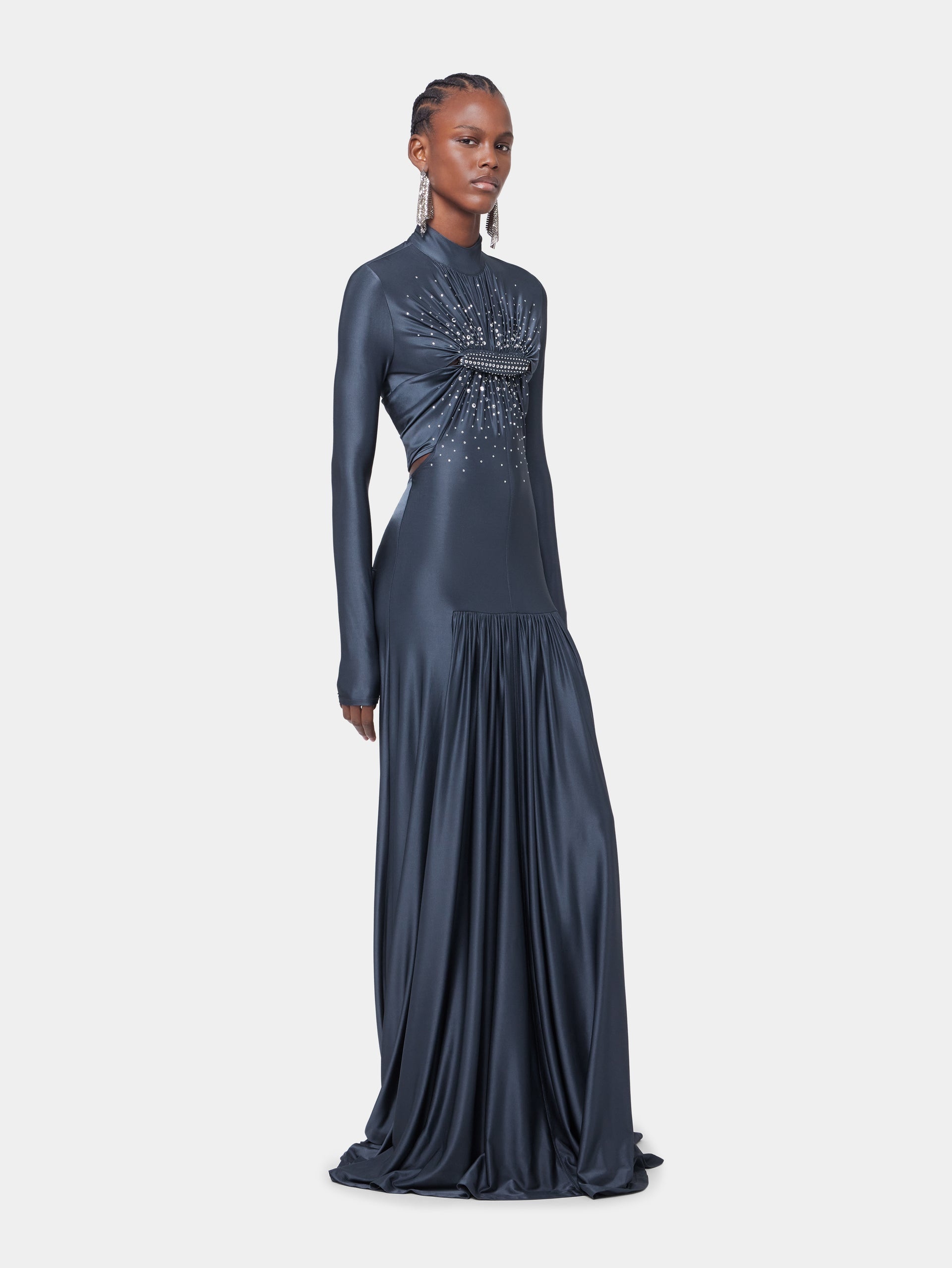 LONG SLATE EMBROIDERED DRESS IN JERSEY - 3