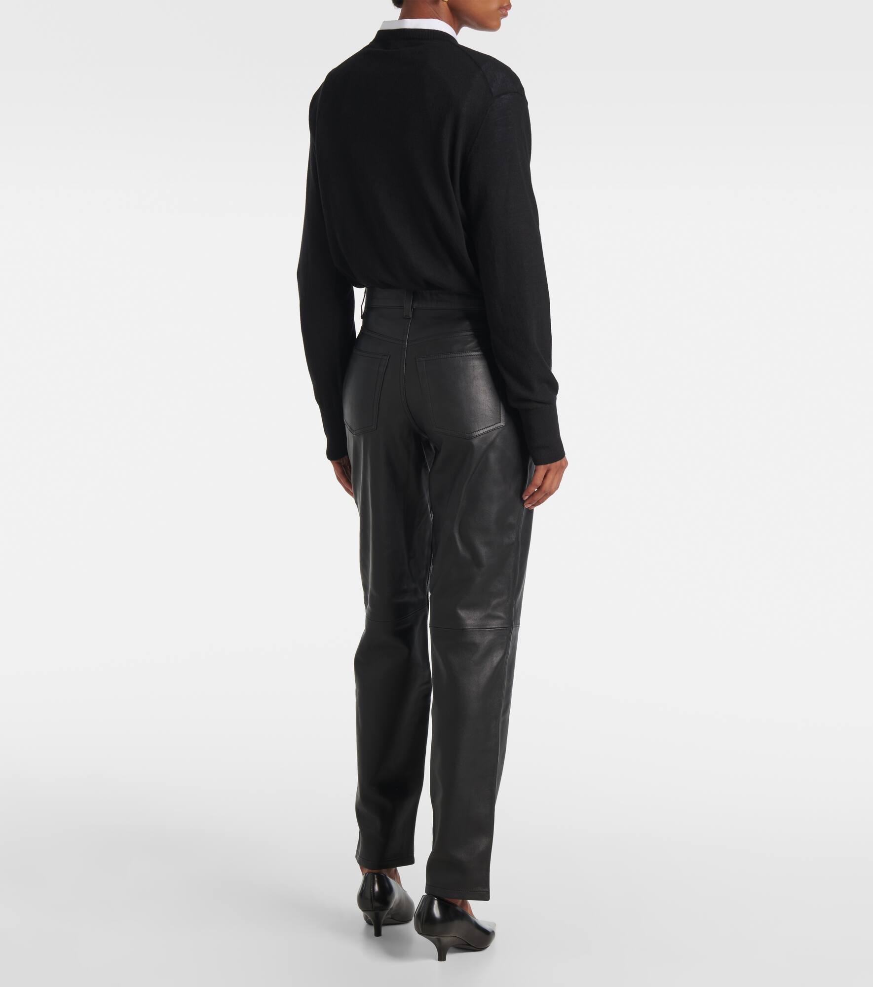 Mid-rise leather straight pants - 3