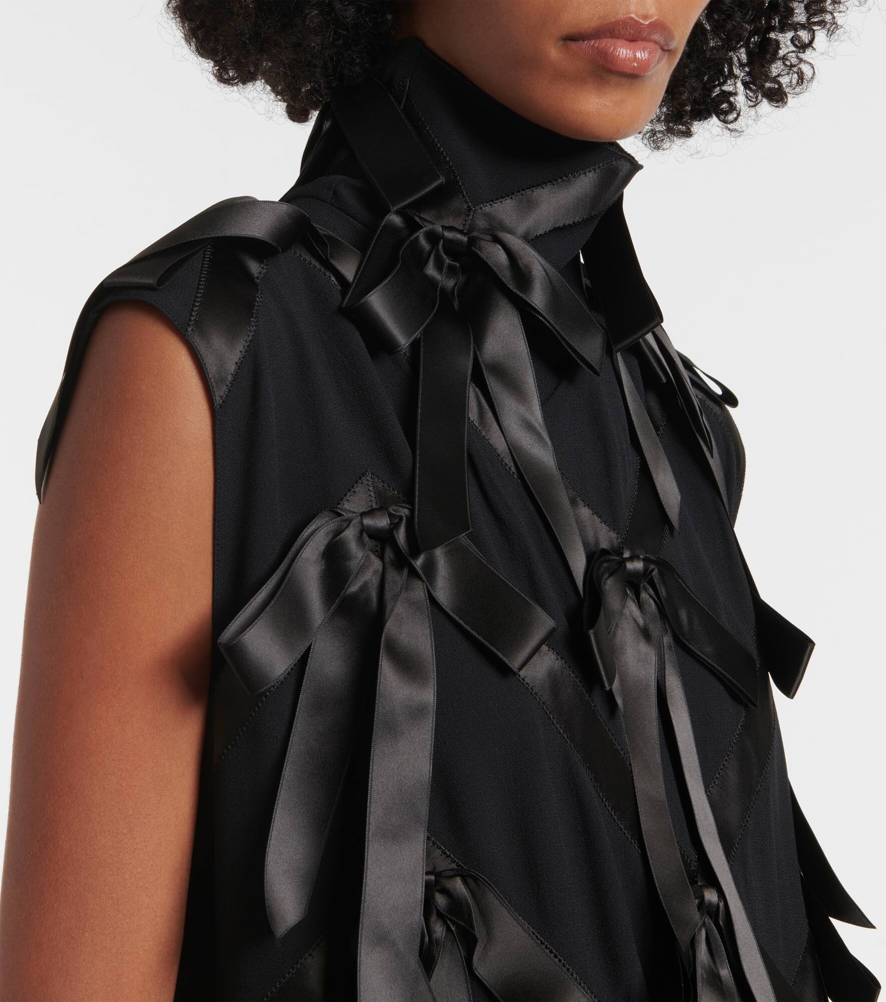 Bow-detail satin-trimmed sablé midi dress - 4