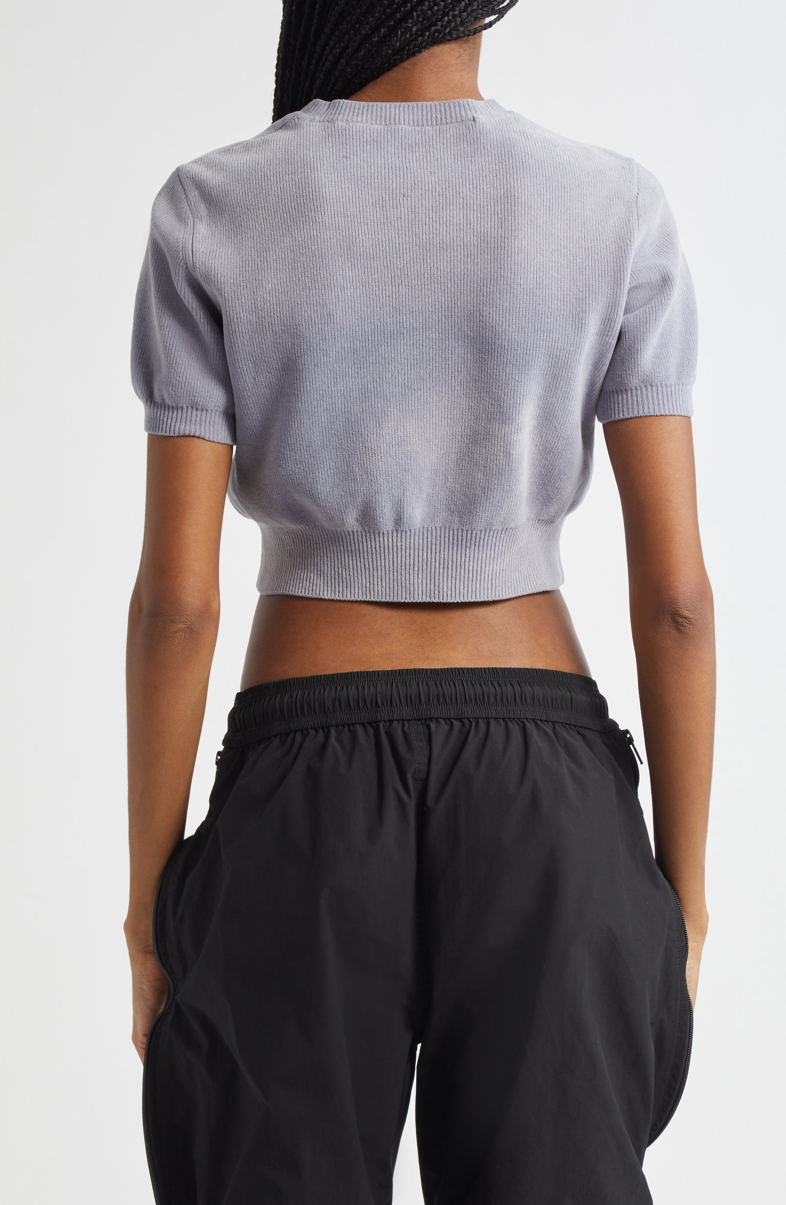 Alexander Wang Logo Short Sleeve Chenille Crop Sweater in Washed Grey at Nordstrom - 3