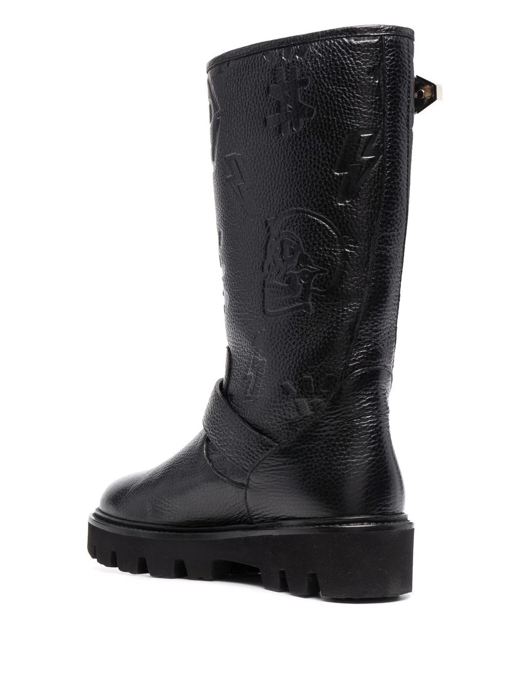 Biker monogram-debossed leather boots - 3