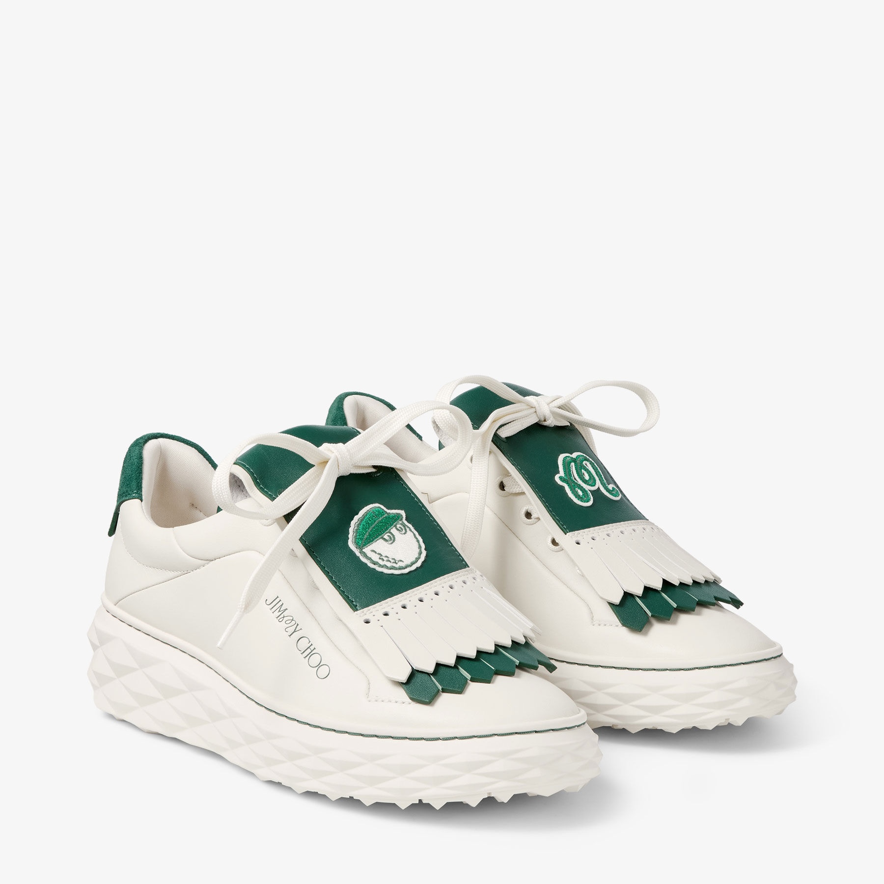 Jimmy Choo / Malbon 2.0 Diamond F 
Women's Latte Leather and Malbon Green Trainers with Detachable K - 3