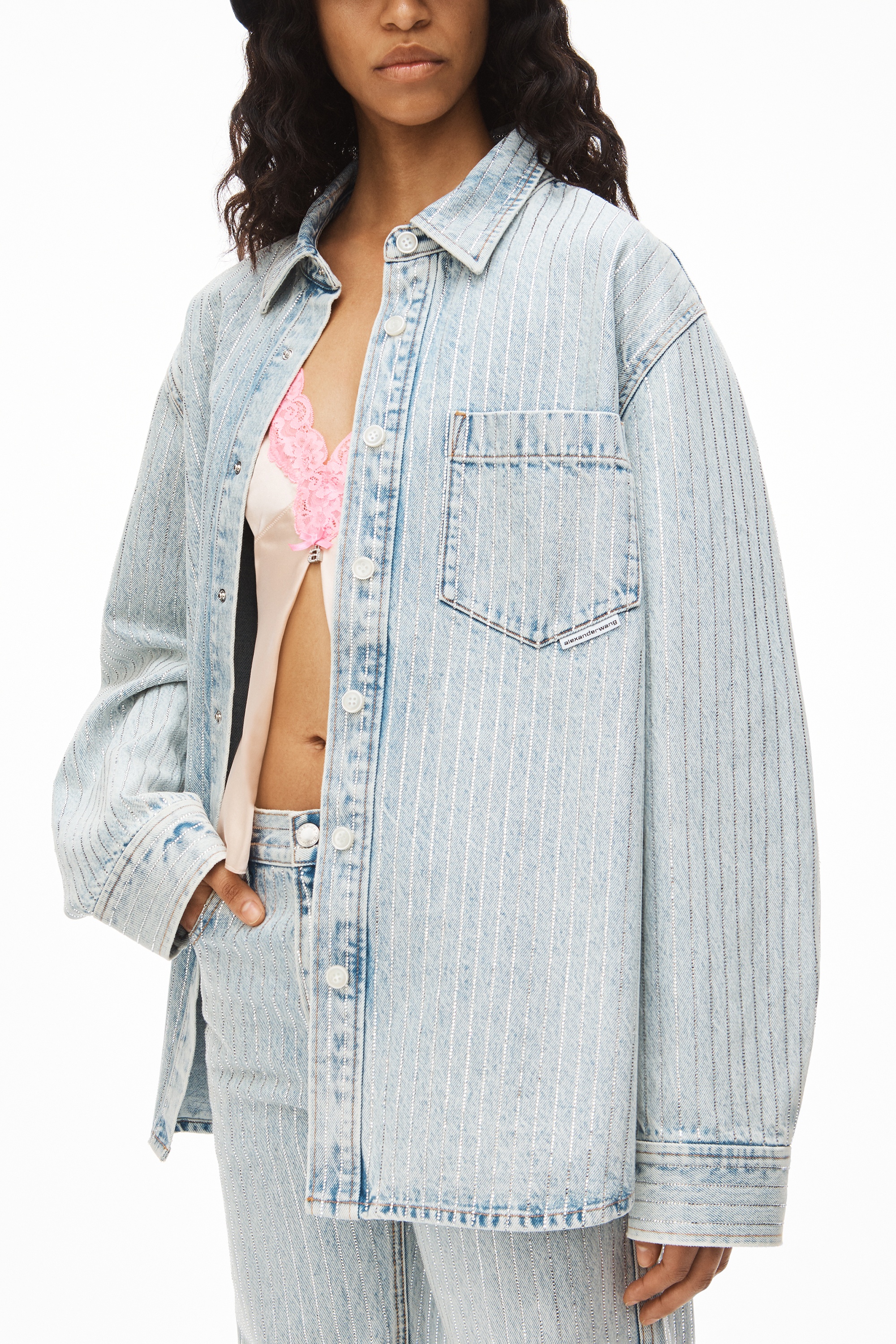 CRYSTAL STRIPE OVERSIZED SHIRT IN DENIM - 3