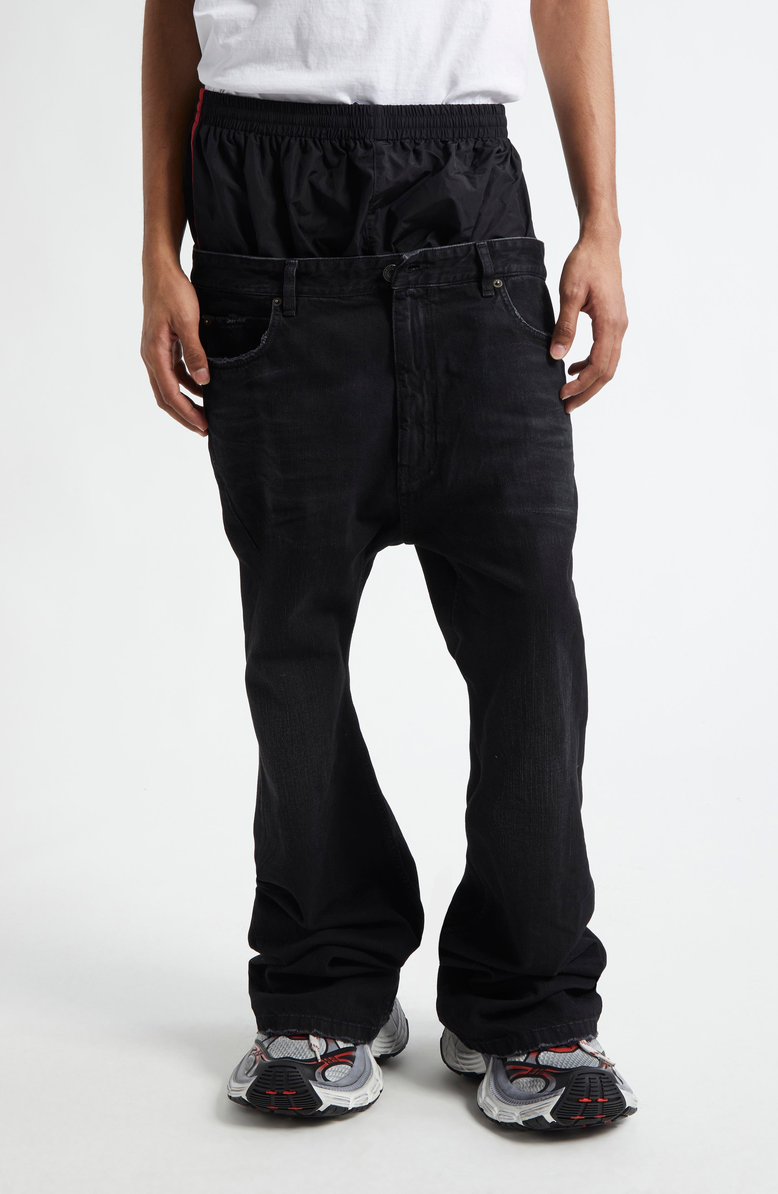 Balenciaga Layered Flare Leg Jeans in 6412 Midnight at Nordstrom - 1