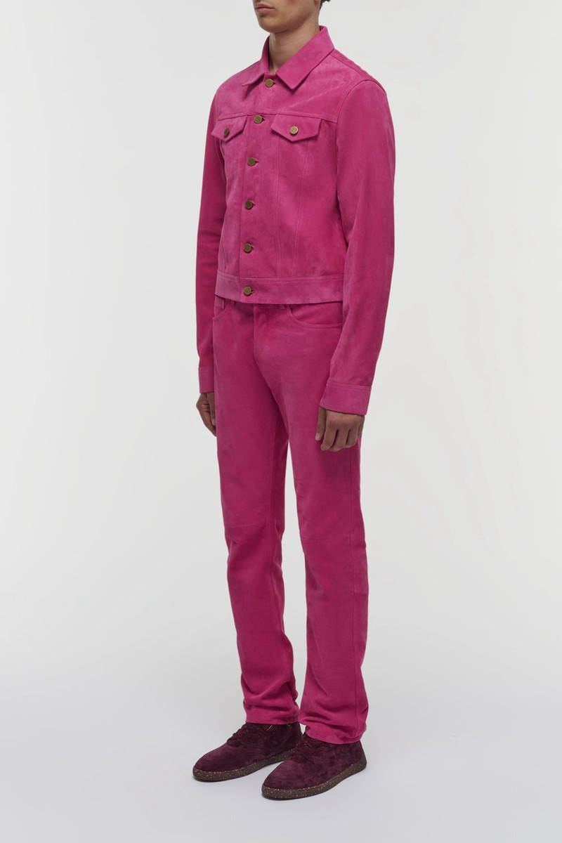 Barry Trucker Jacket in Fuchsia Suede Corduroy 4