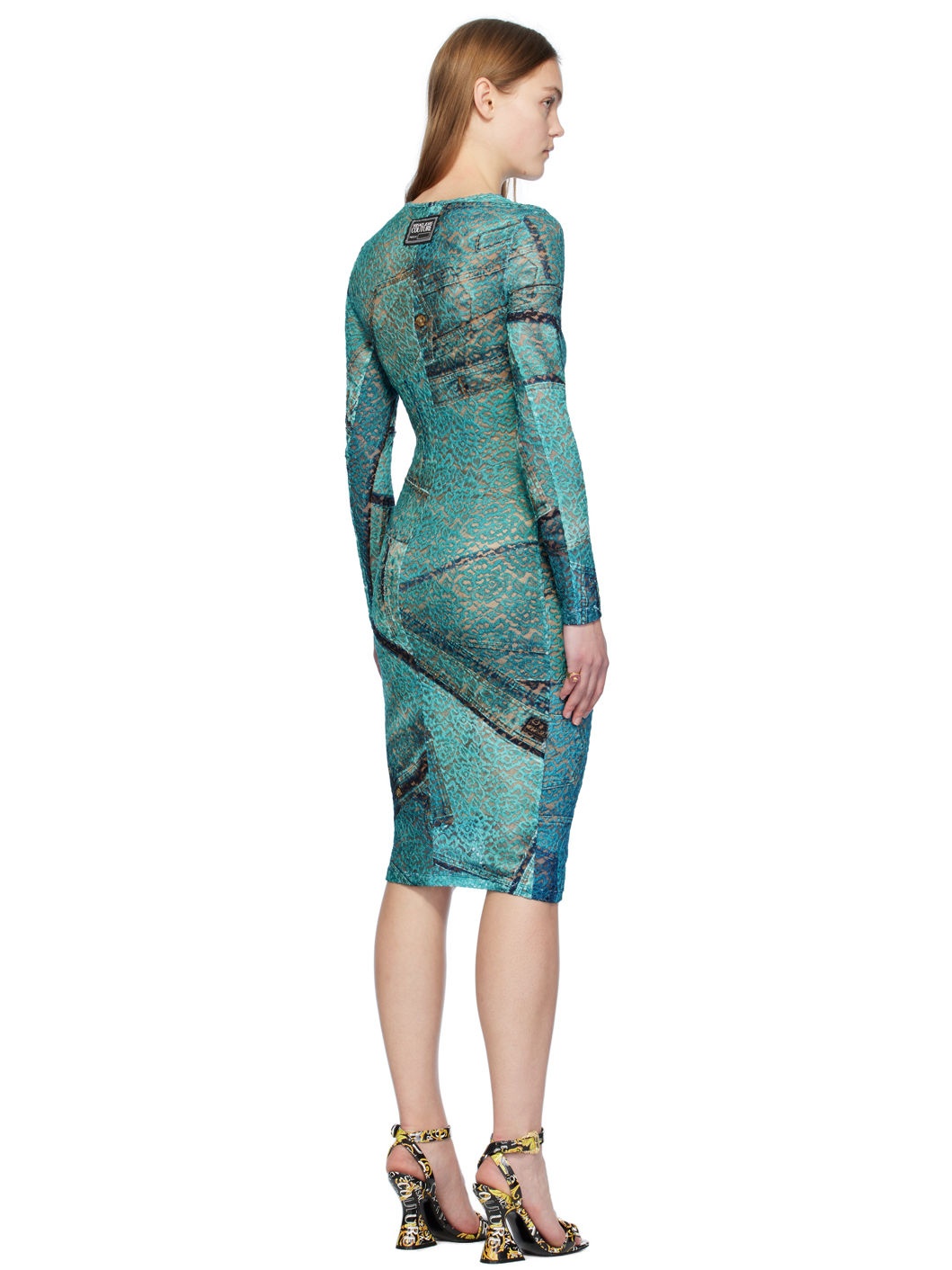 Blue Patchwork Midi Dress - 3