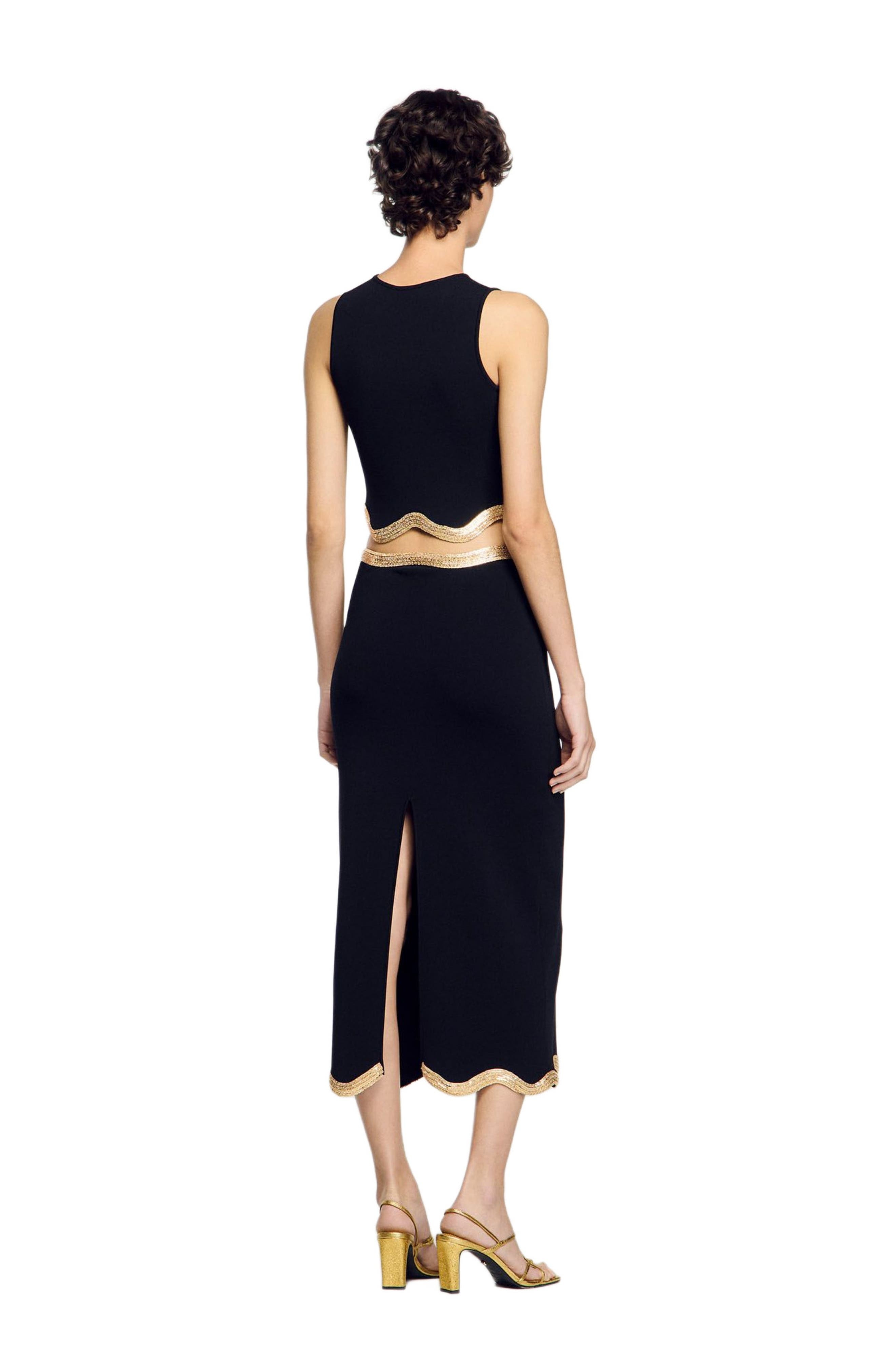 SANDRO Cropped sweater with chain detail in Black at Nordstrom - 2