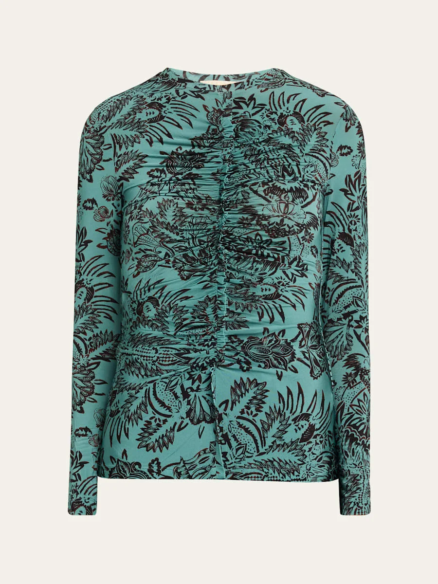 Asha Floral-Print Ruched Long-Sleeve T-Shirt - 1